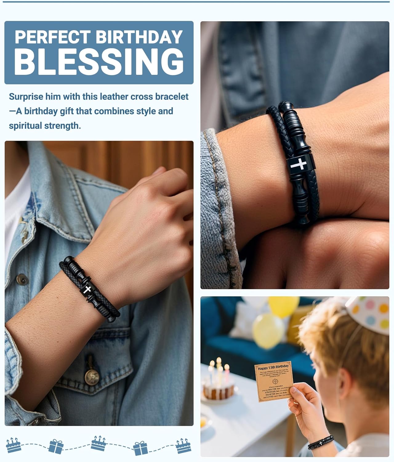 Detalle 2 de Cross leather bracelet gift for boys