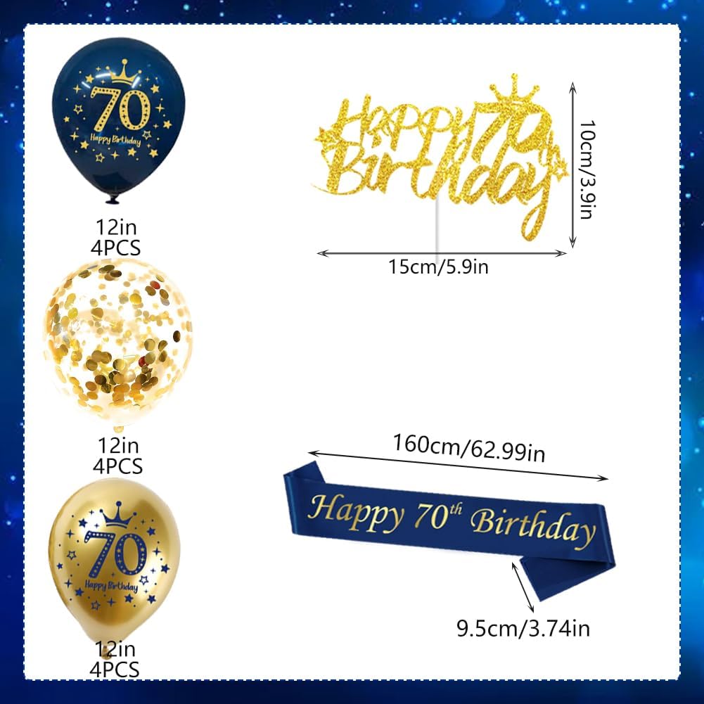Detalle de Blue Gold Happy 70th Birthday Decoration Kit