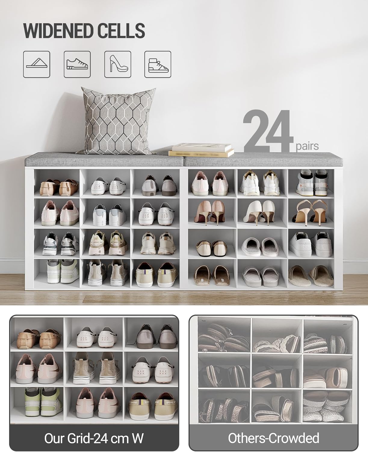 Thumbnail 3 de Hzuaneri banc à chaussures avec assise et rangement SB32403GY (blanc-gris) – 24 compartiments