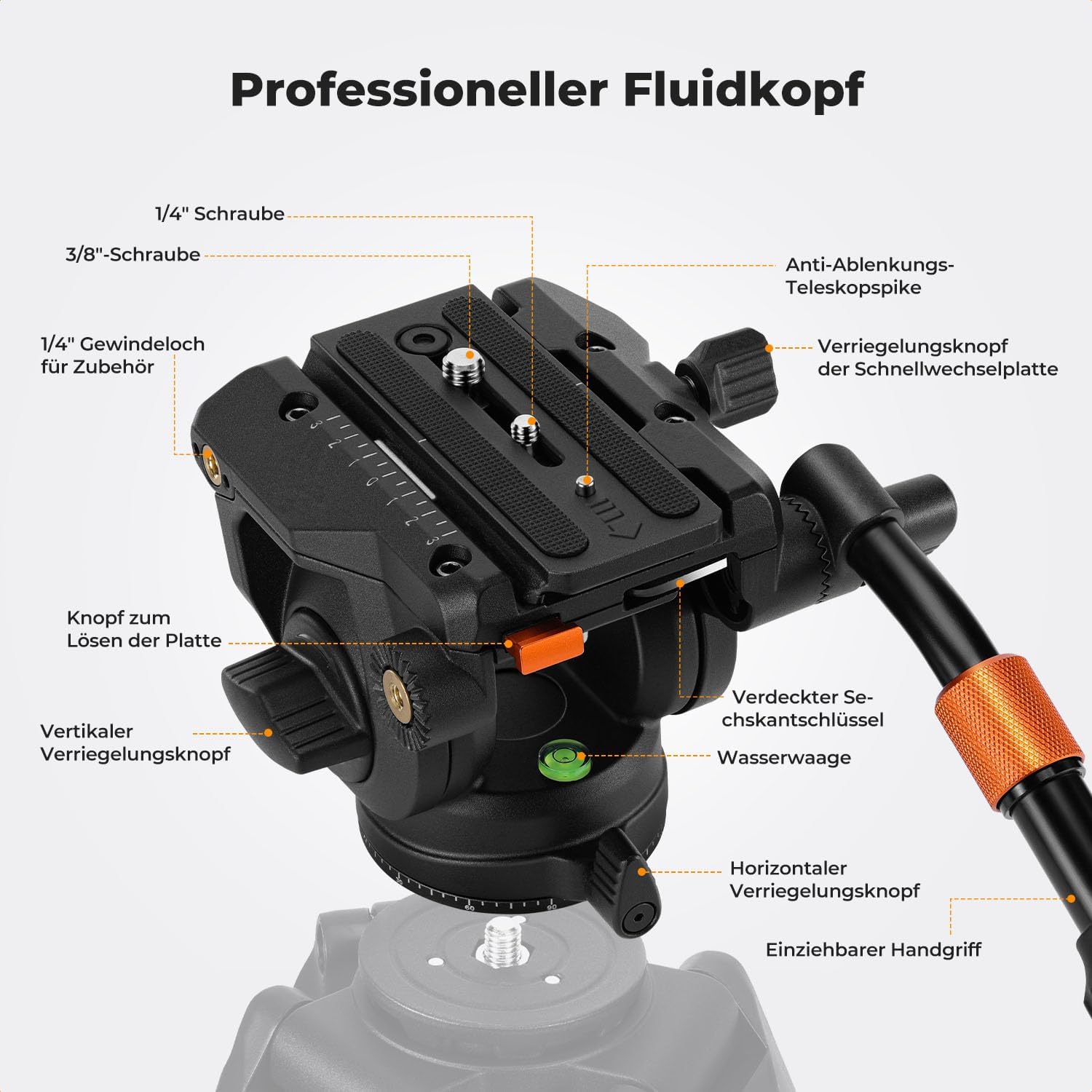 Detalle de K&F CONCEPT BV40 Leichtgewicht Fluid Videokopf mit 360° Panorama – Tragkraft bis 8 kg