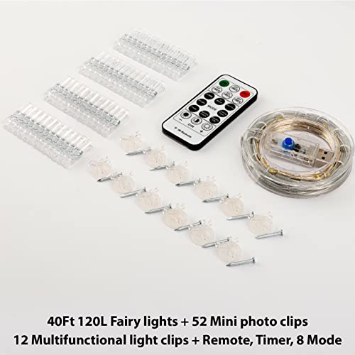 Thumbnail 4 de HXWEIYE 120LEDs Photo Clips String Light, 40Ft USB, 8 Modes & Timer