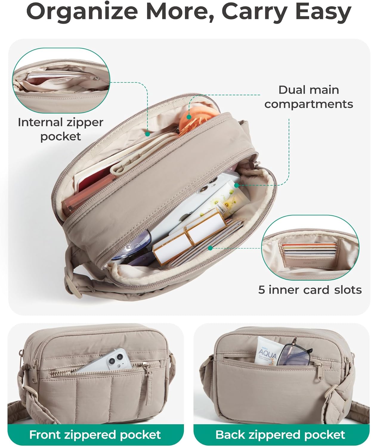 Thumbnail 2 de bagsmart Women’s Crossbody Bag – puffy quilted travel crossbody with RFID card slots