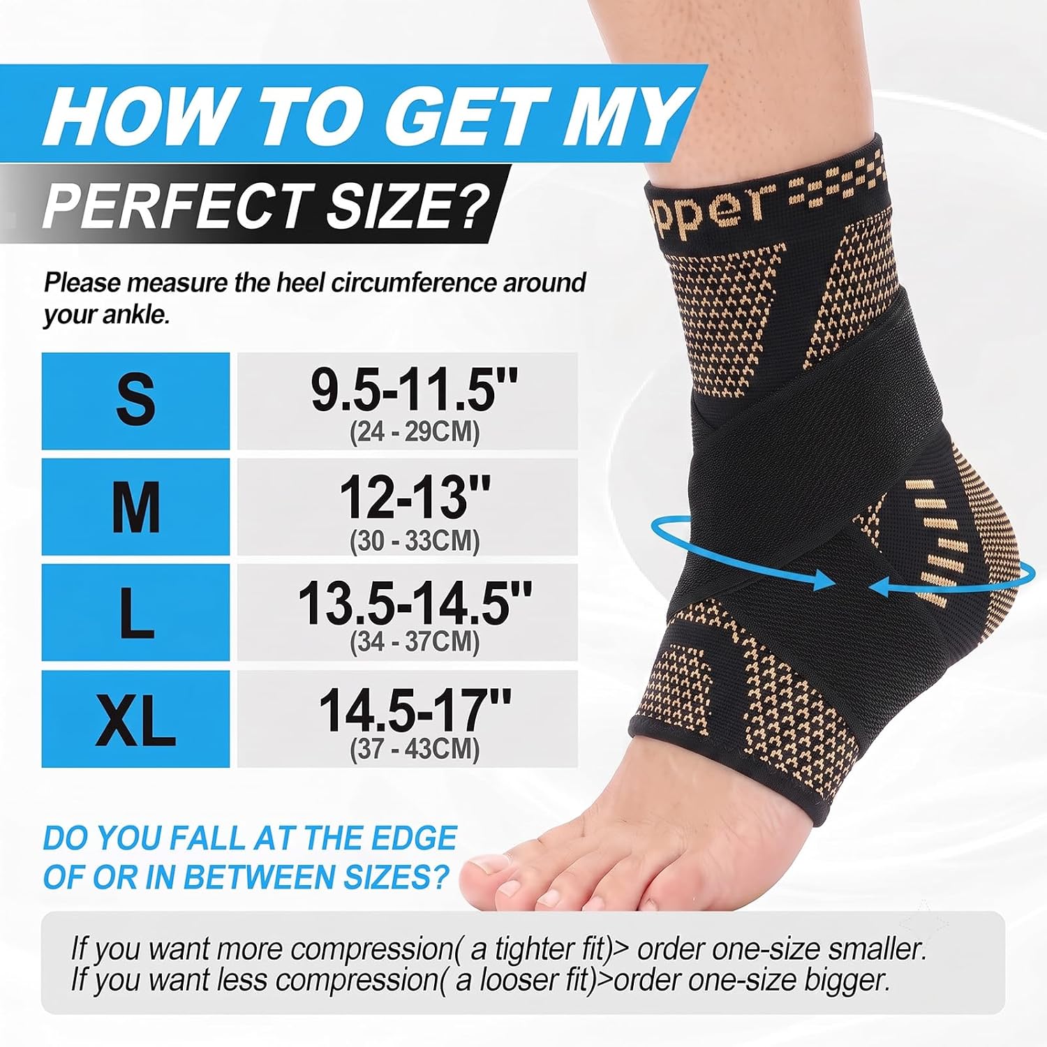 Detalle de Lusenone Copper Ankle Brace, Adjustable Compression Sleeves with Removable Strap