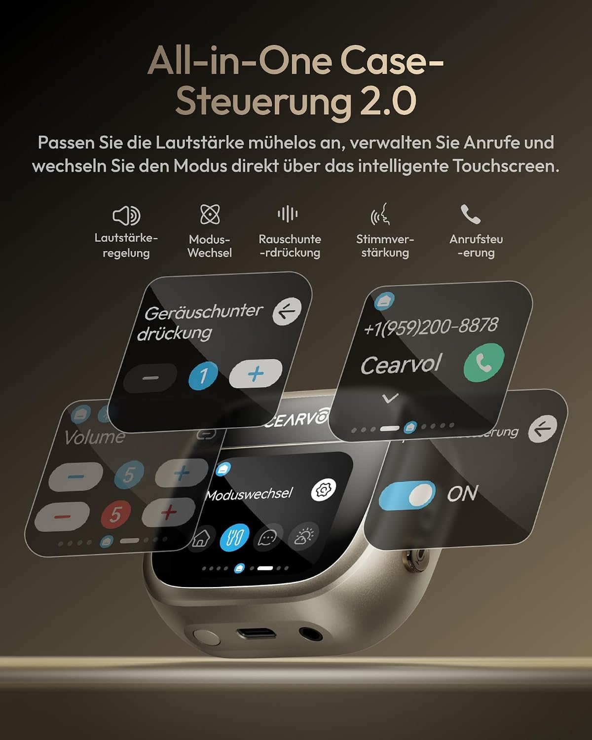 Detalle de Wave Smart Sound-Verstärker mit Touchscreen-Ladecase – NeuroFlow AI 2.0