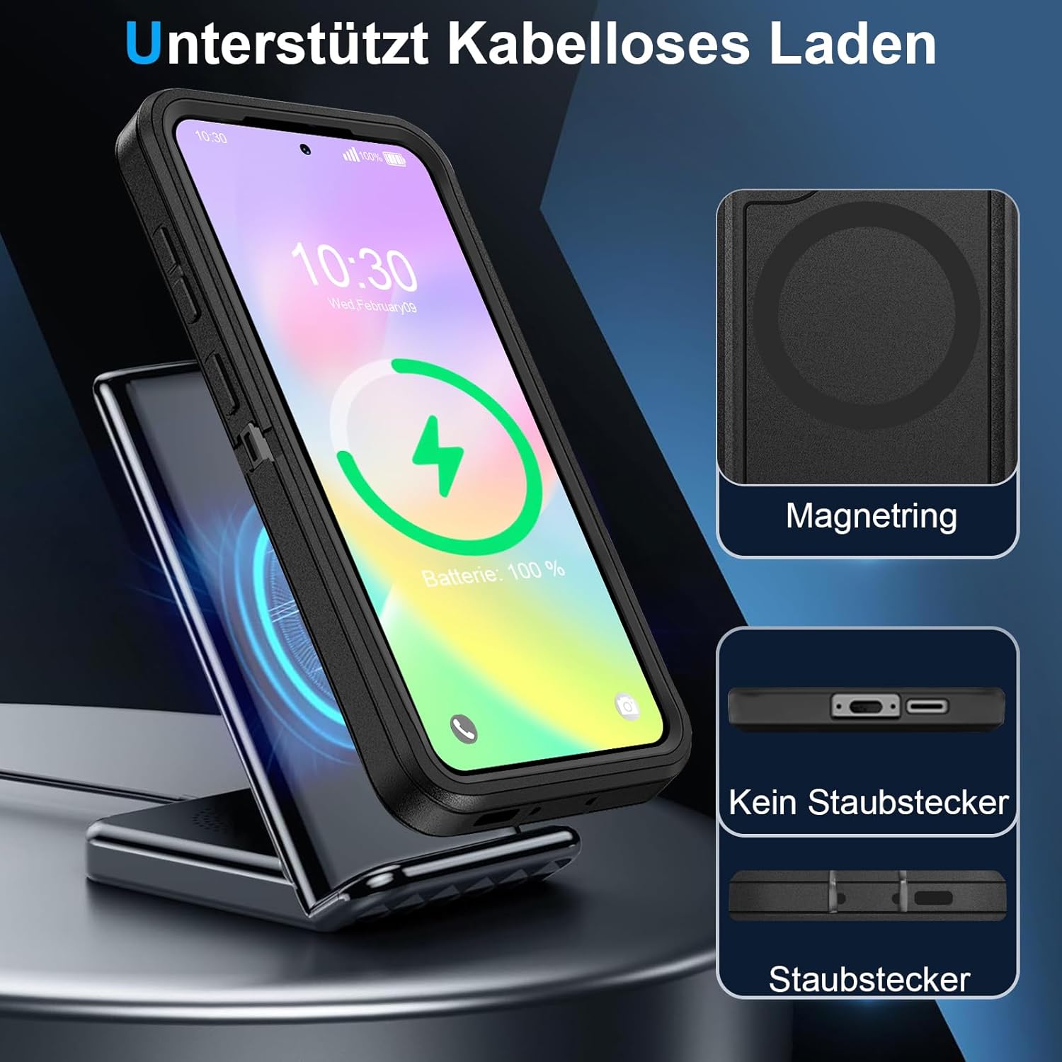 Thumbnail 4 de Giyer Handyhülle für Samsung Galaxy A53 5G (mit Schutzfolie, 360° stoßfest, magnetischer Ring) – Schwarz