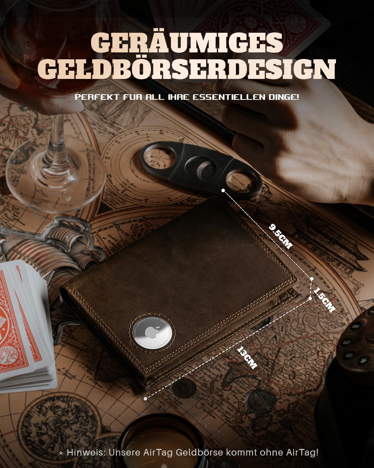 Thumbnail 6 de DODENSHA Portmonee Herren mit Airtag Fach und RFID-Schutz – XXL Geldbörse aus Echtsleder, 13 Karten, 20 Münzen
