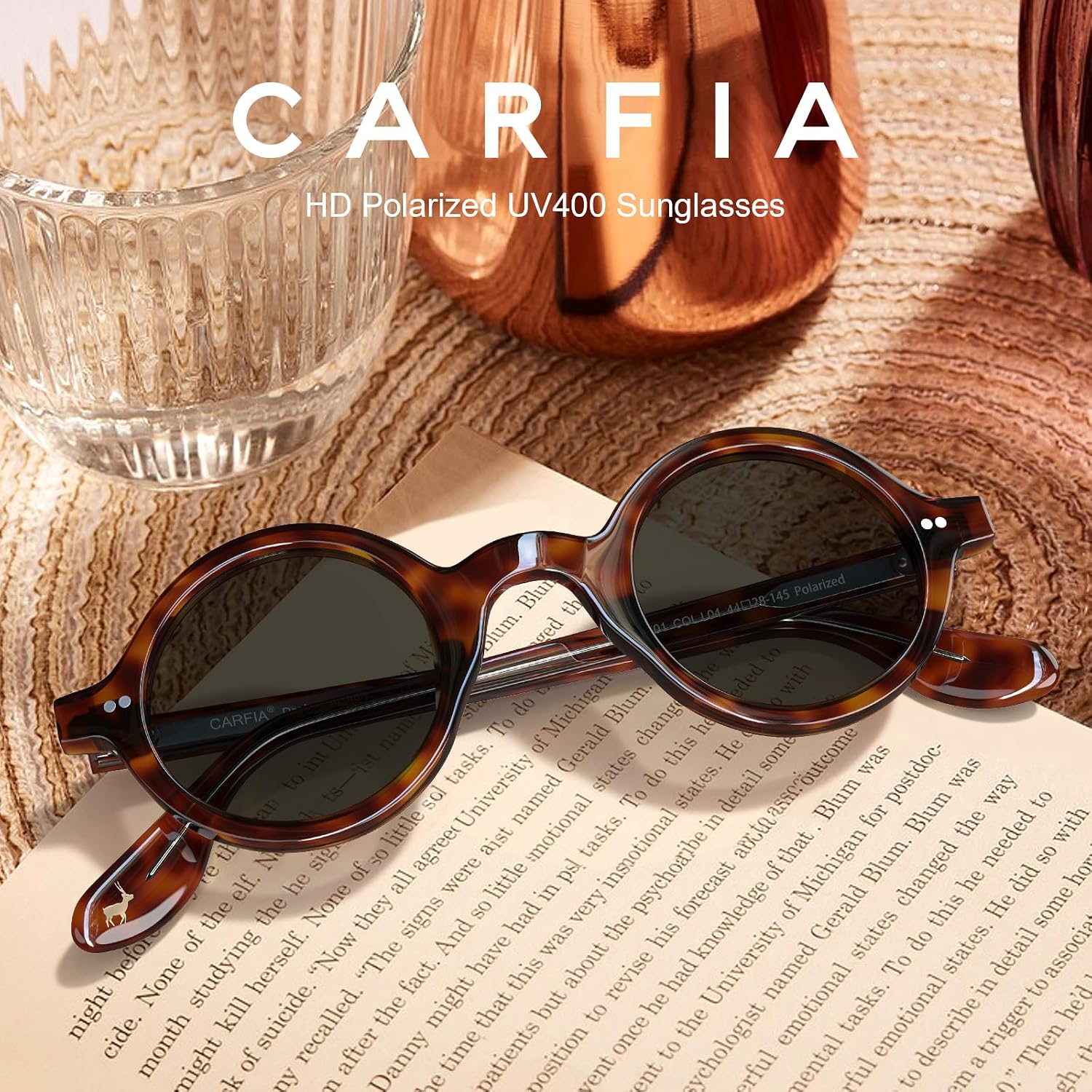 Thumbnail 3 de CARFIA Retro Round Polarised Sunglasses Mens, Italian Acetate UV400 Protection CA2501
