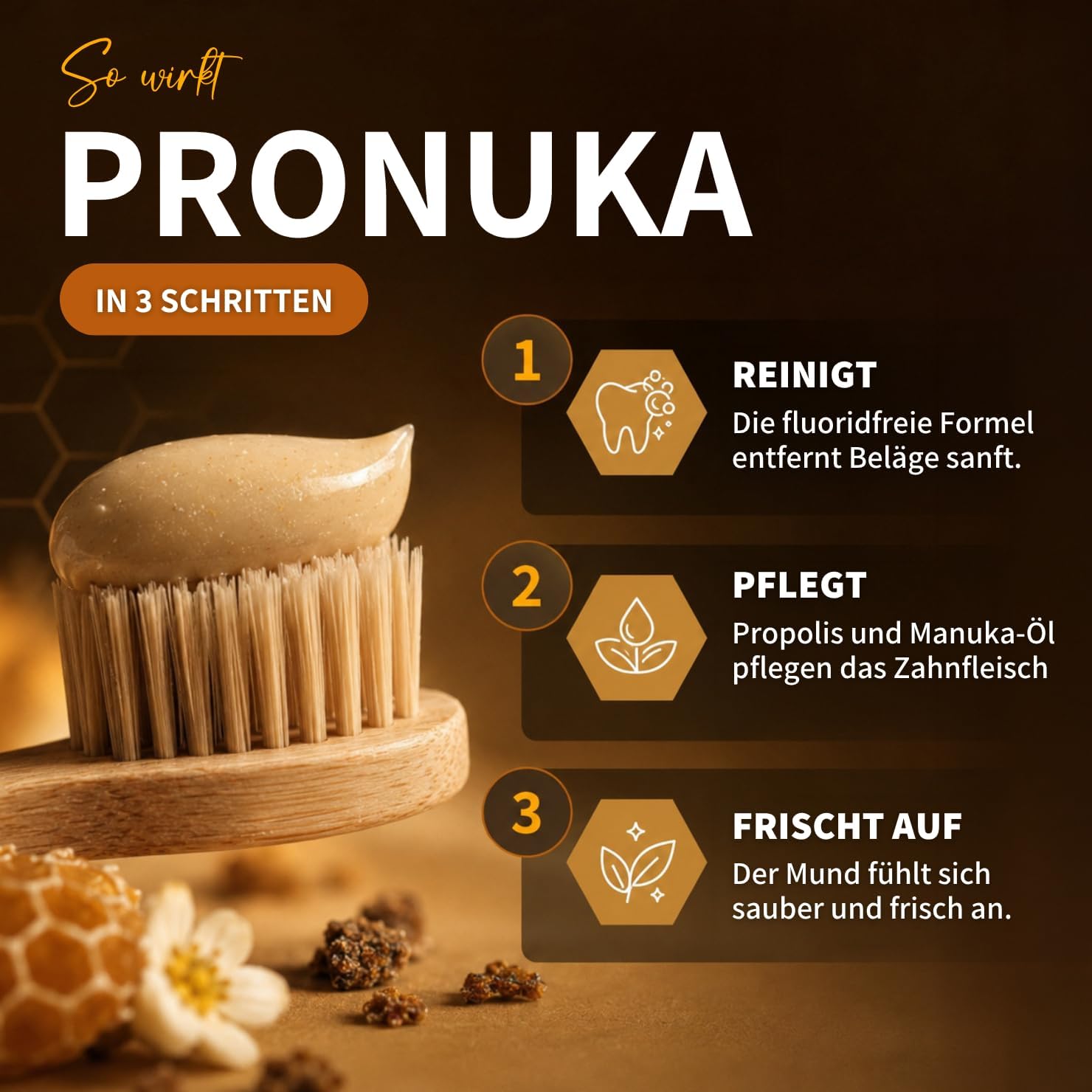 Thumbnail 6 de bedrop Pronuka fluoridfreie Zahnpasta mit Propolis & Manuka-Öl (Zitrone-Minze, 75 ml)