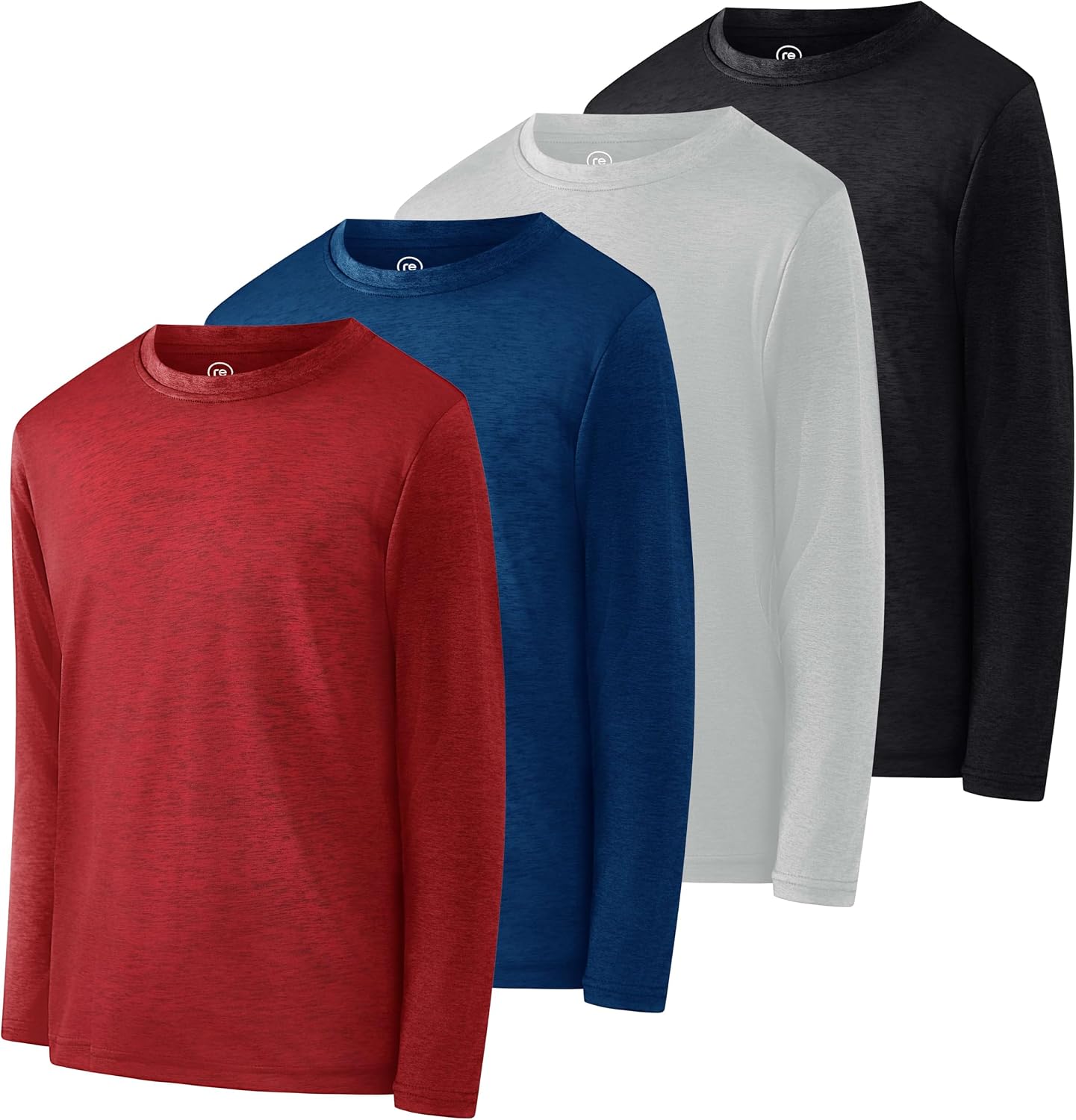 Detalle de Real Essentials 4-Pack Boys' Dry Fit Long-Sleeve Athletic Crewneck Shirts