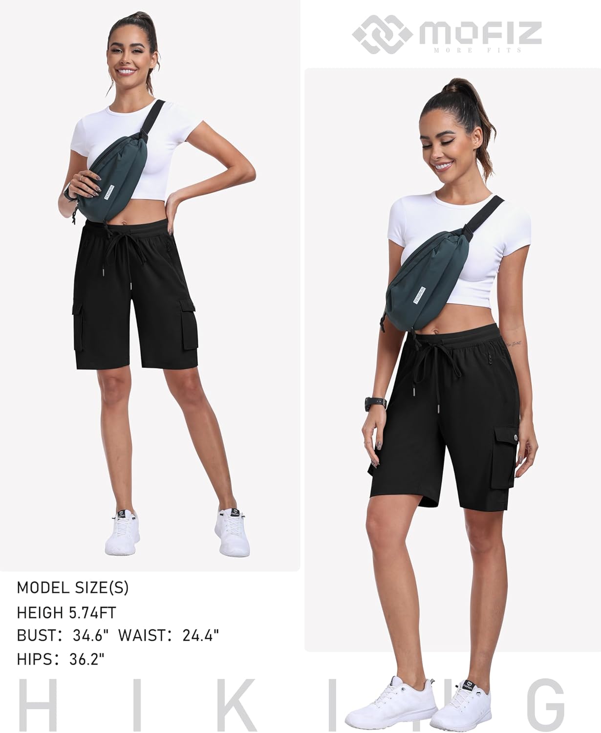 Thumbnail 5 de MoFiz Pantaloncini Cargo Trekking Donna: Bermuda Estivi con 6 Tasche, Vita Elastico e Vestibilità rilassata