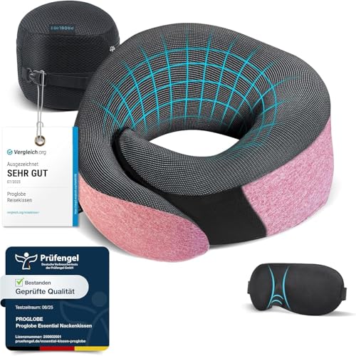 Proglobe Nackenkissen Flugzeug – Reisekissen aus Memory Foam, 100% Memory Foam, Rosa