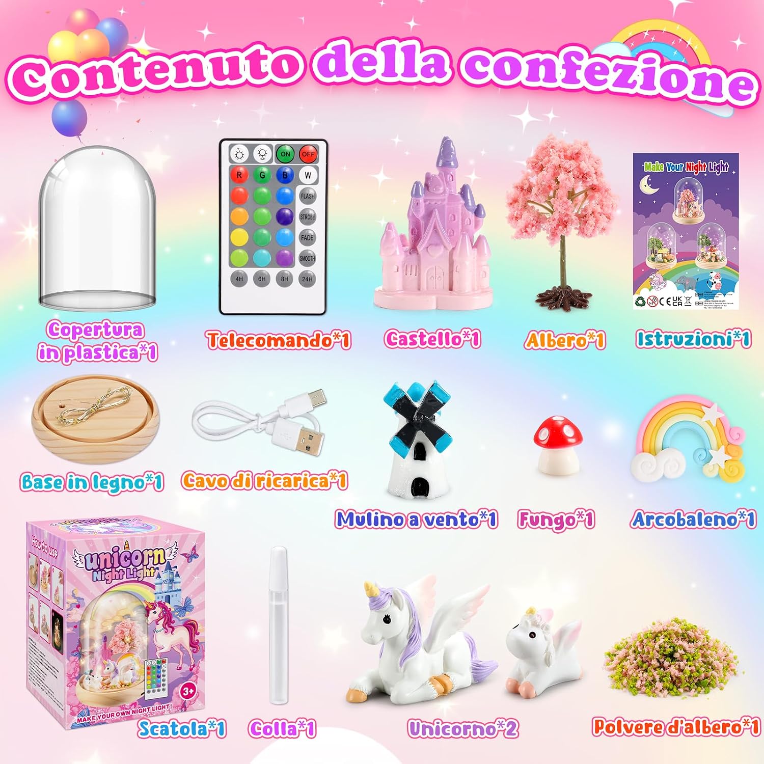Detalle 2 de Dislocati Unicorno: Set Decorativo Fai da Te con 16 Colori e 4 Modalità di Luce