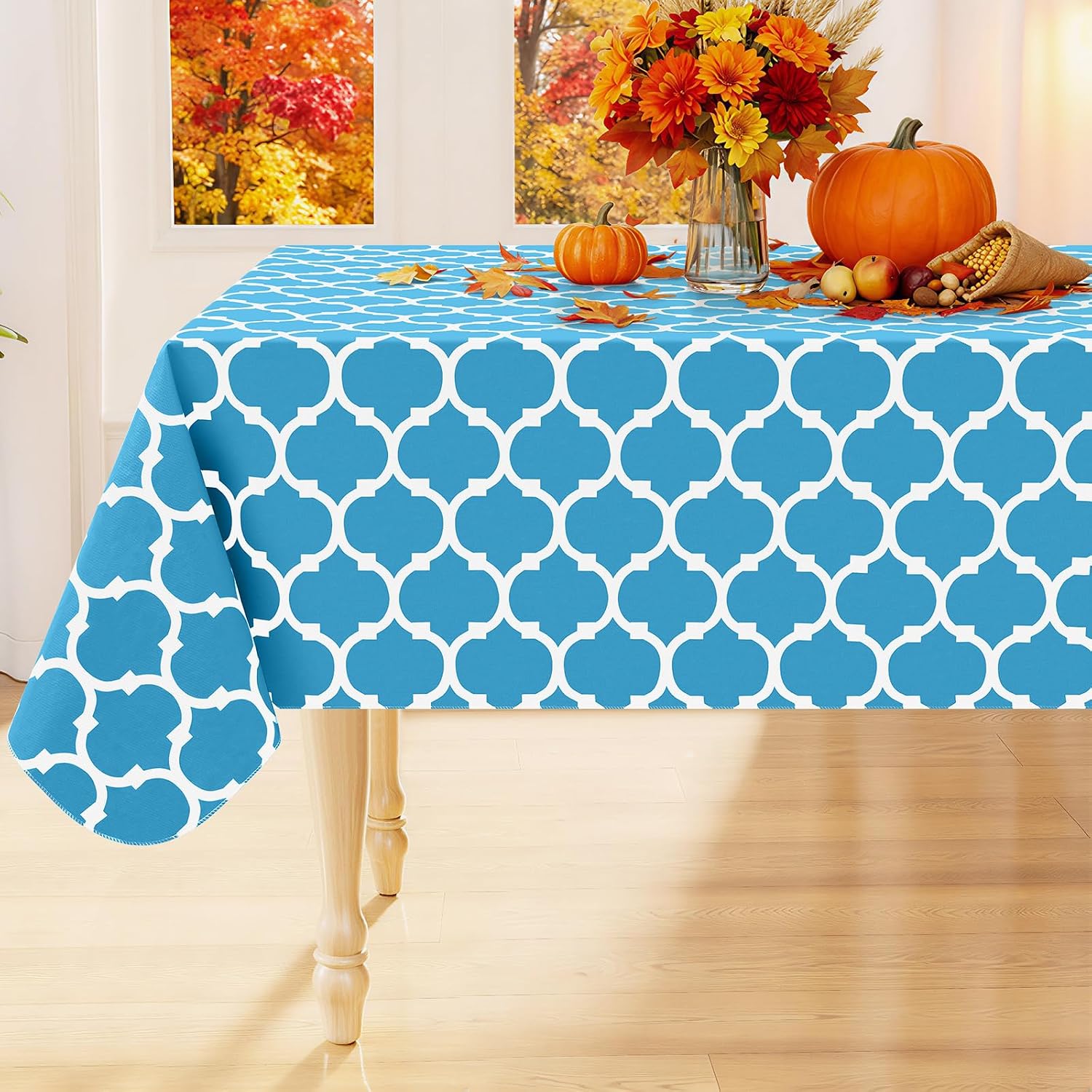 Detalle de Smiry Rectangle Table Cloth: Waterproof Vinyl with Flannel Backing (60"×84", Light Blue)