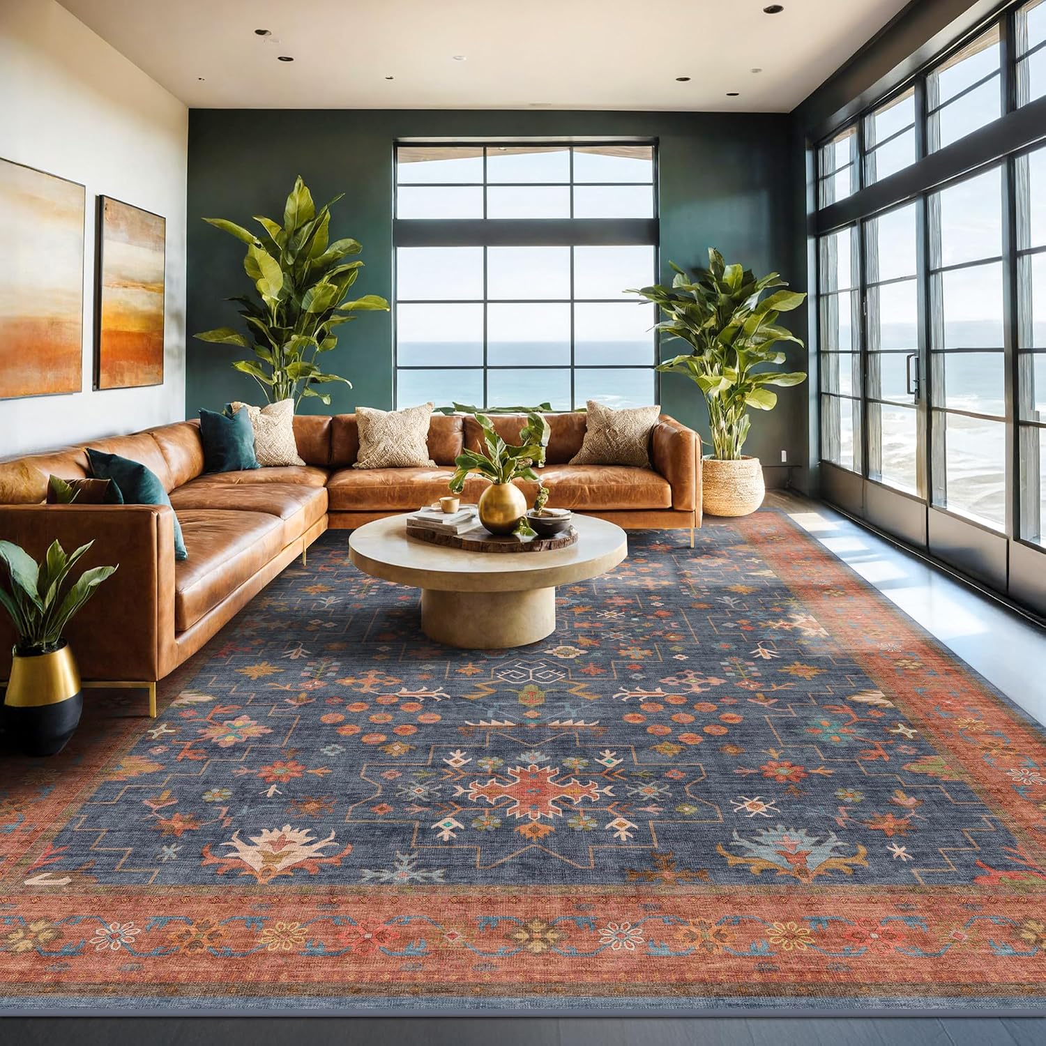 Detalle de Hazo Haus Oversized Floral Rug 10x14 in Navy
