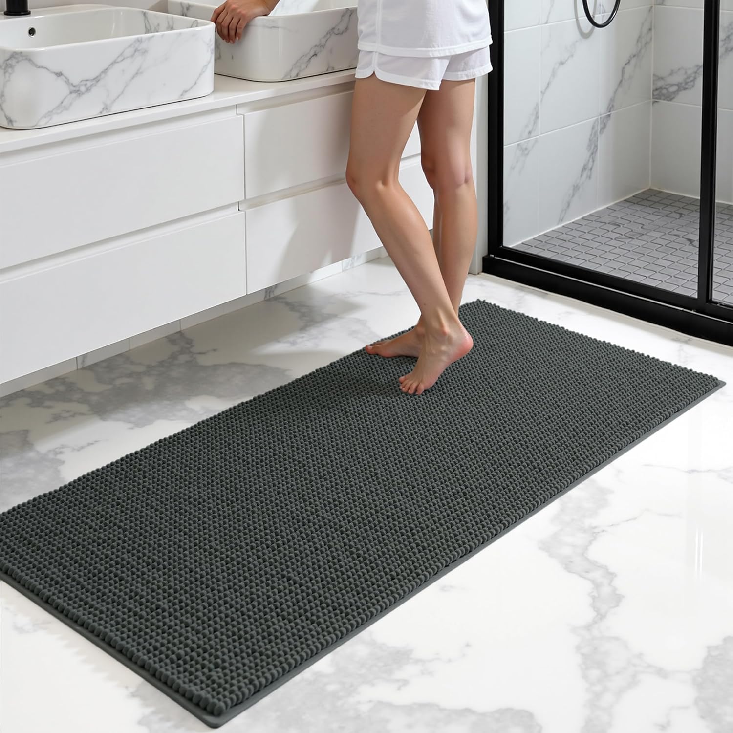 Thumbnail 6 de SUBRTEX 24" x 60" Chenille Bath Rug: Soft, Highly Absorbent, and Machine Washable in Gray