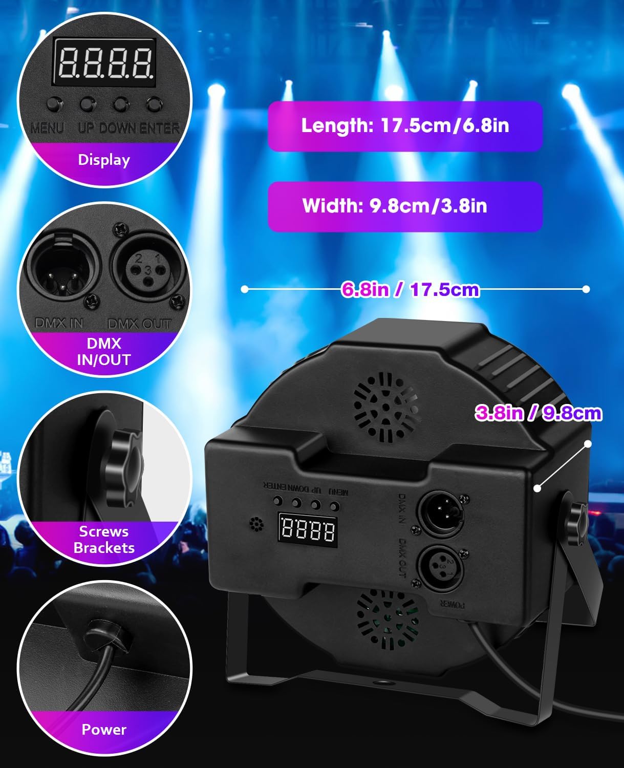 Thumbnail 5 de MOSFiATA LED Stage Light: RGB Strobe, 7 Modes, DMX Control, 2-Pack