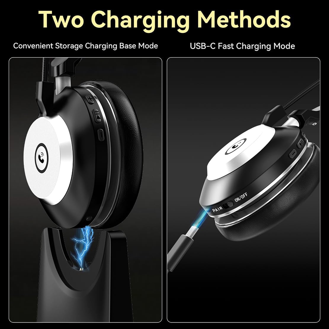 Detalle de Wantek Bluetooth Headset (V5.2) with Microphone, USB Dongle, Mute Button and Charging Base