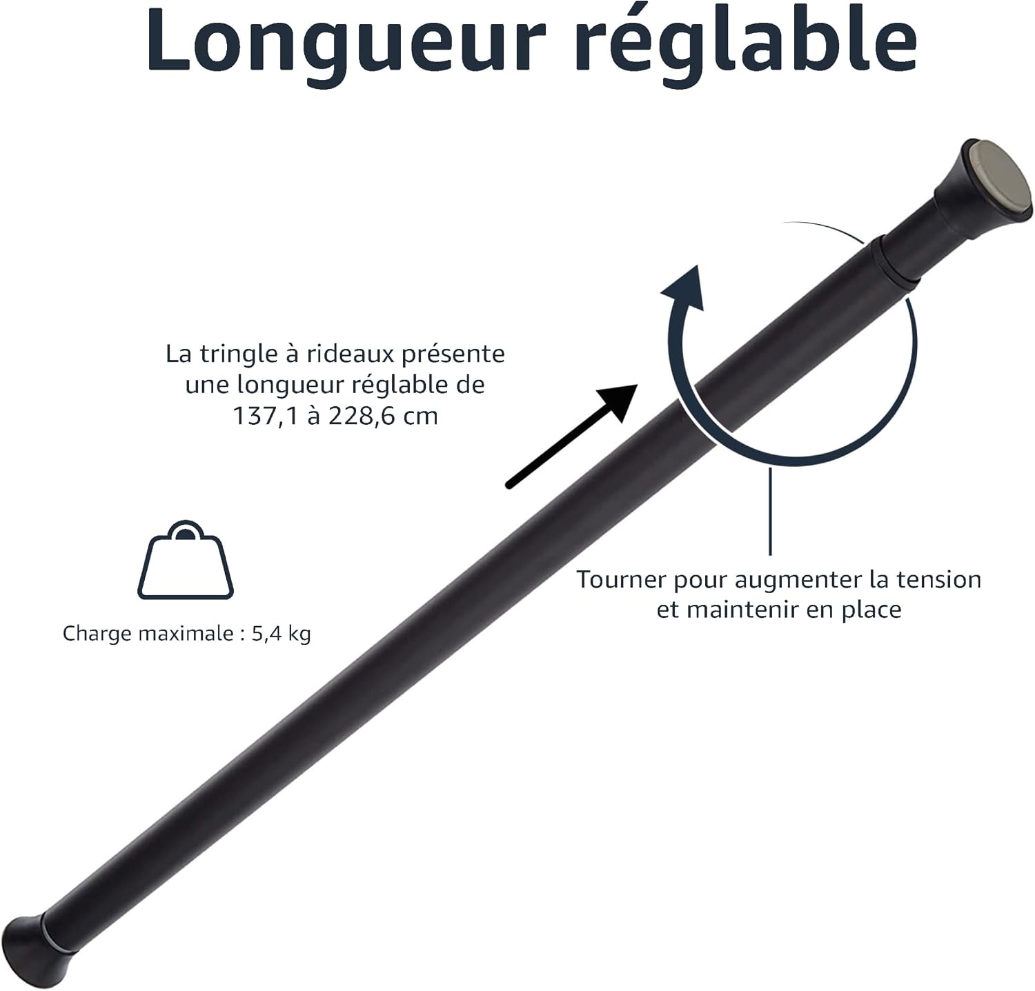 Detalle de Amazon Basics Tringle de rideau de douche extensible et ajustable, noir (137–229 cm)