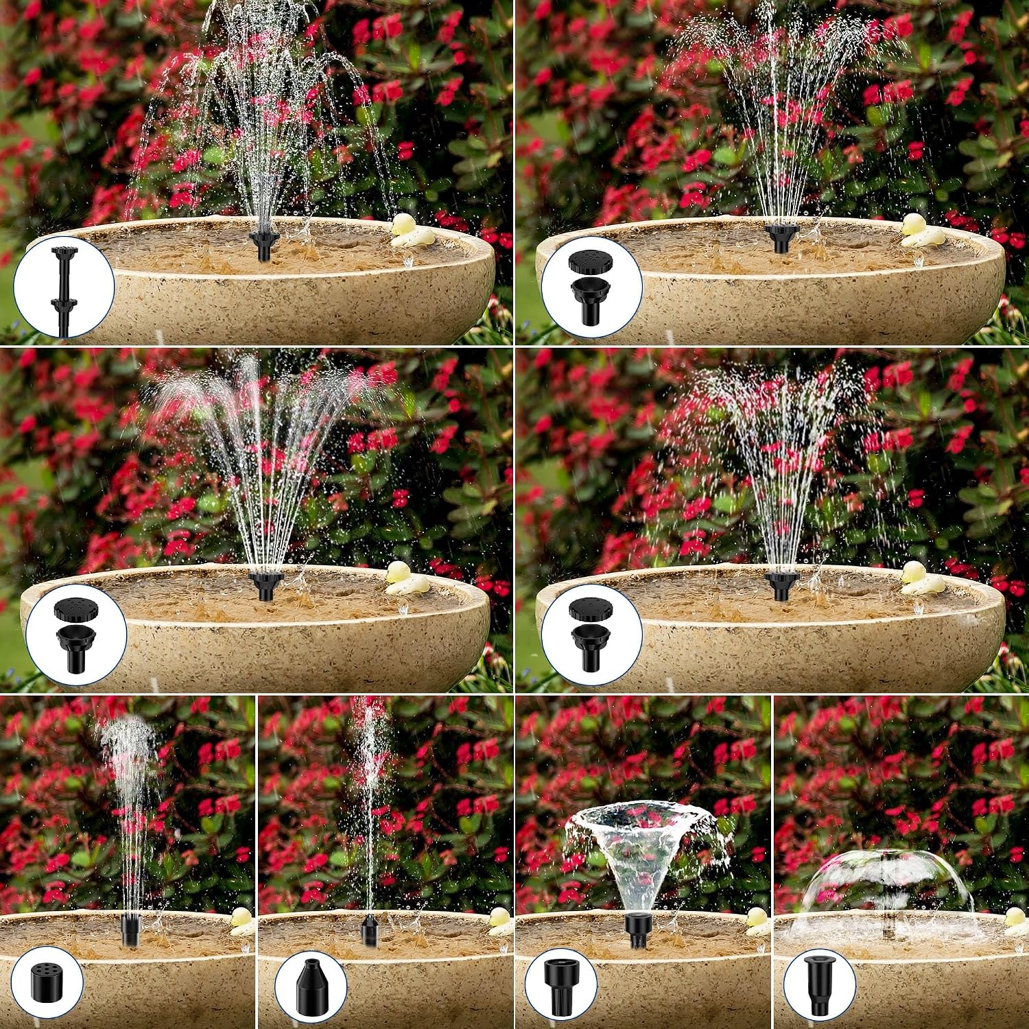 Detalle de Biling Biling Solar Water Pump with Battery Backup – 7.5W solar fountain pump with 3600mAh battery and 10 nozzles