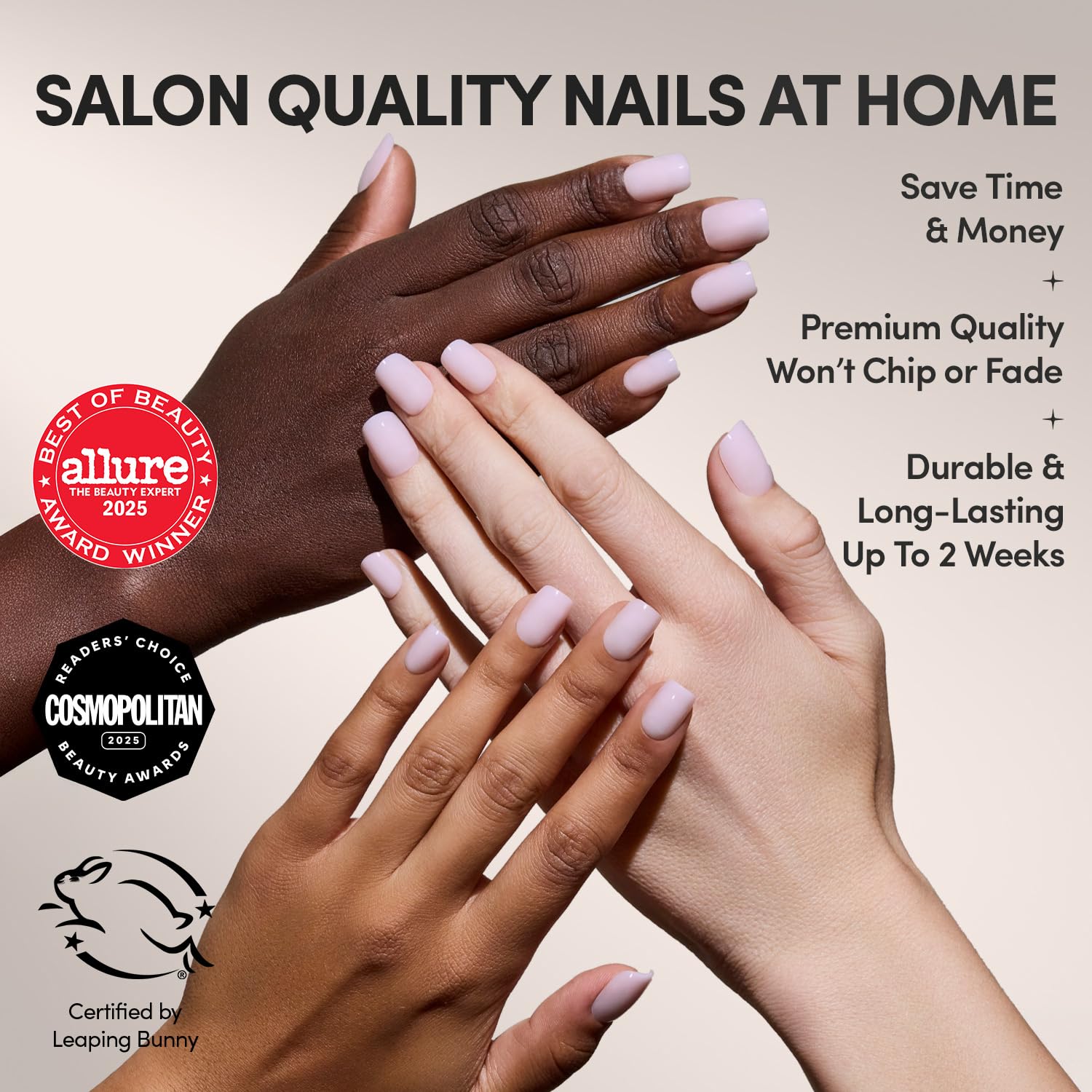 Thumbnail 1 de Glamnetic Press On Nails - Soft Girl: Short Squoval Pink, Milky Salon-Quality Kit (30 Nails, 15 Sizes) with Glue