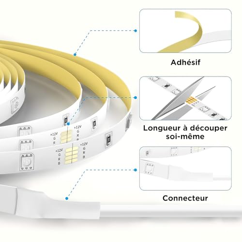 Thumbnail 7 de Govee Ruban LED 5m RGB WiFi avec Assistant vocal et musique – Éclairage d’intérieur polyvalent
