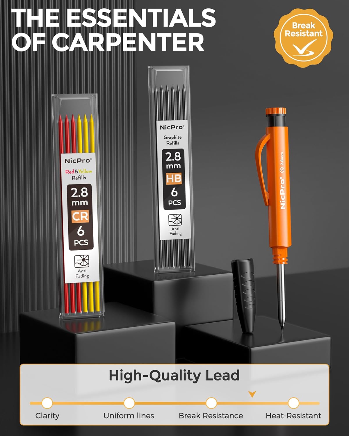 Thumbnail 6 de Nicpro Upgraded 3-in-1 Carpenter Pencils Set with Finger Grip