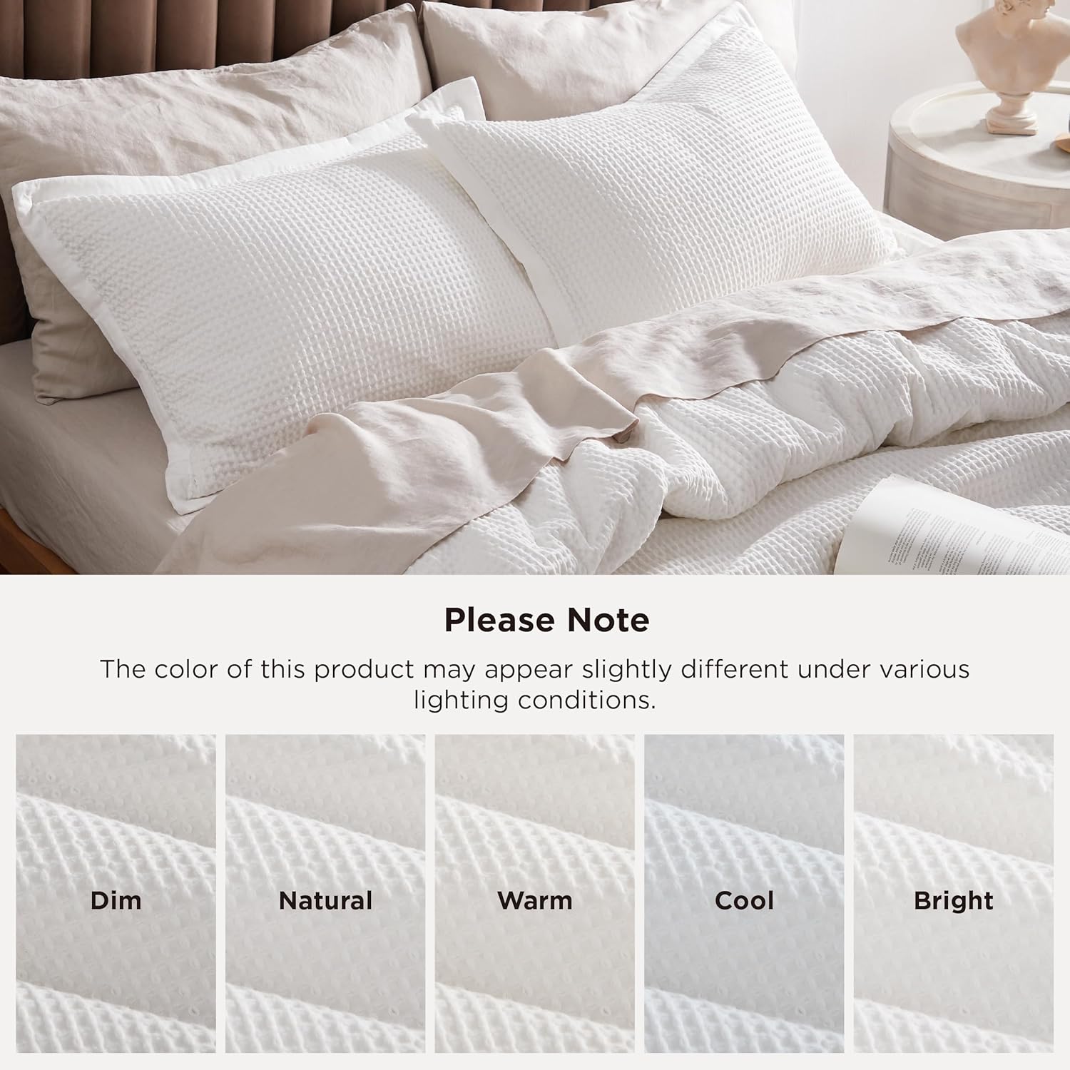 Thumbnail 4 de Bedsure PureWoven Queen Cotton Waffle Duvet Cover Set, White