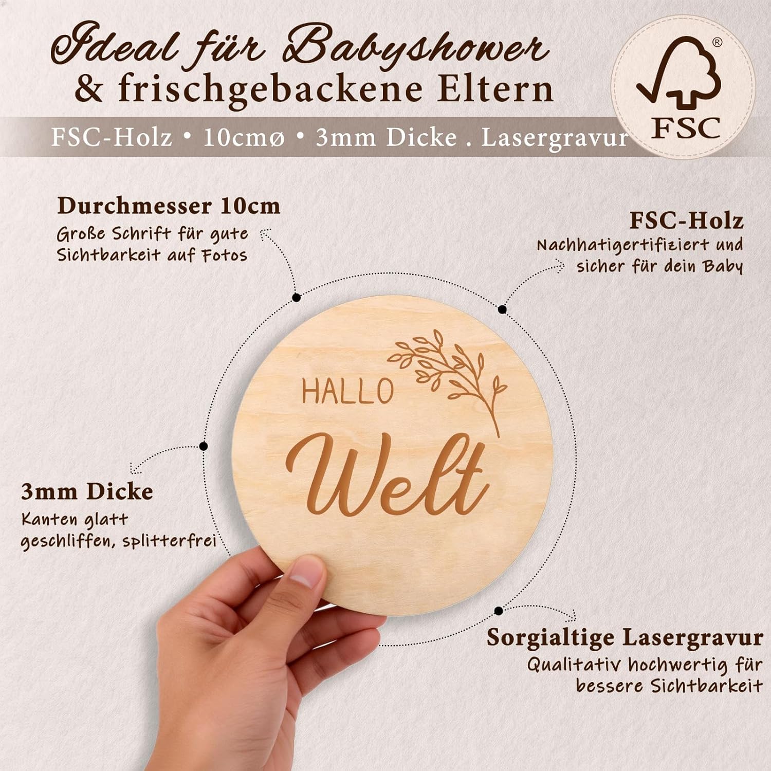 Thumbnail 2 de Giftota 46 Holz-Meilensteinkarten Baby – inkl. Ständer & Stoffbeutel, FSC-Holz, Deutsch
