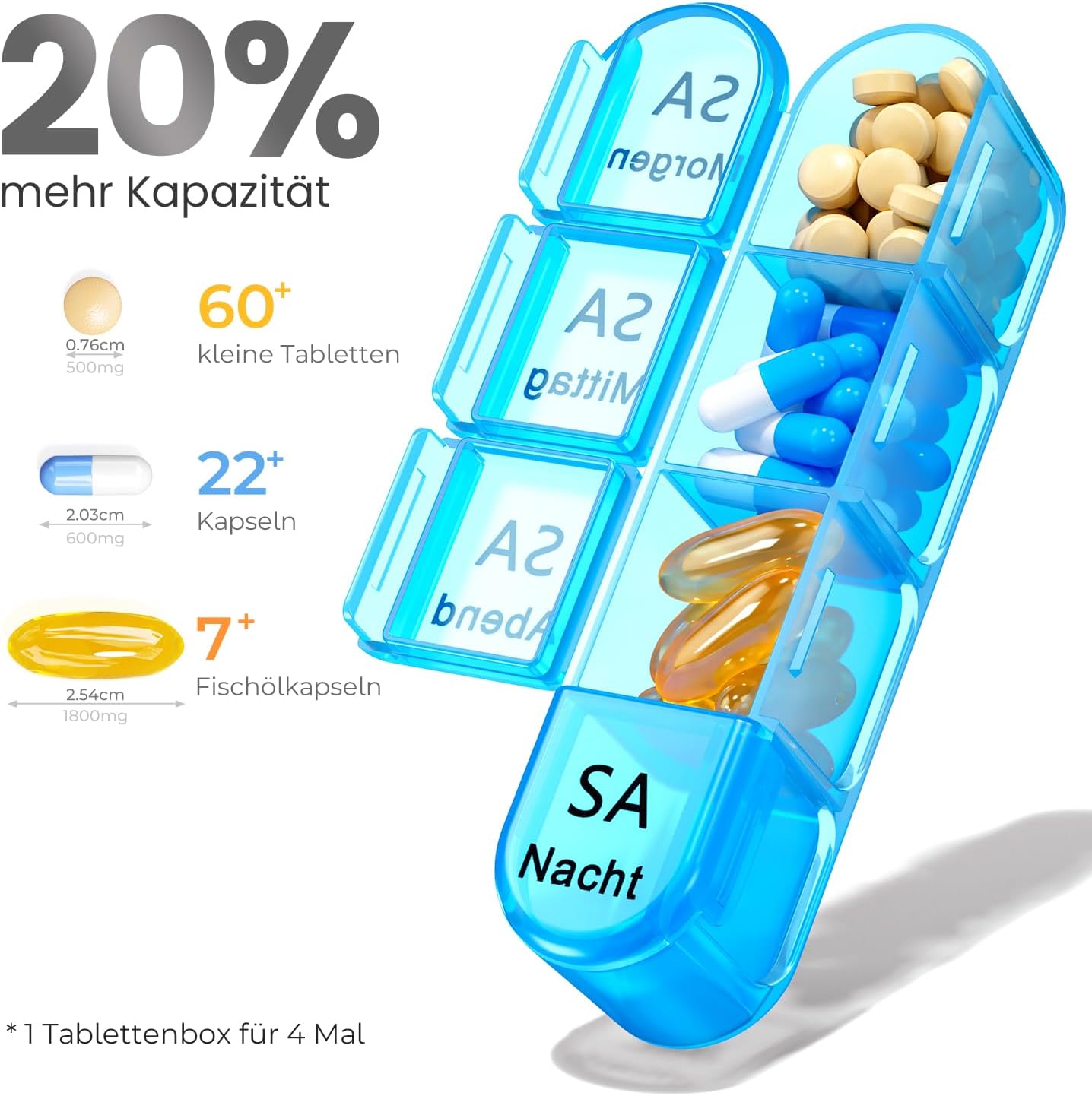 Detalle de Doruimi Tablettenbox 7 Tage mit 4 Fächern 💊
