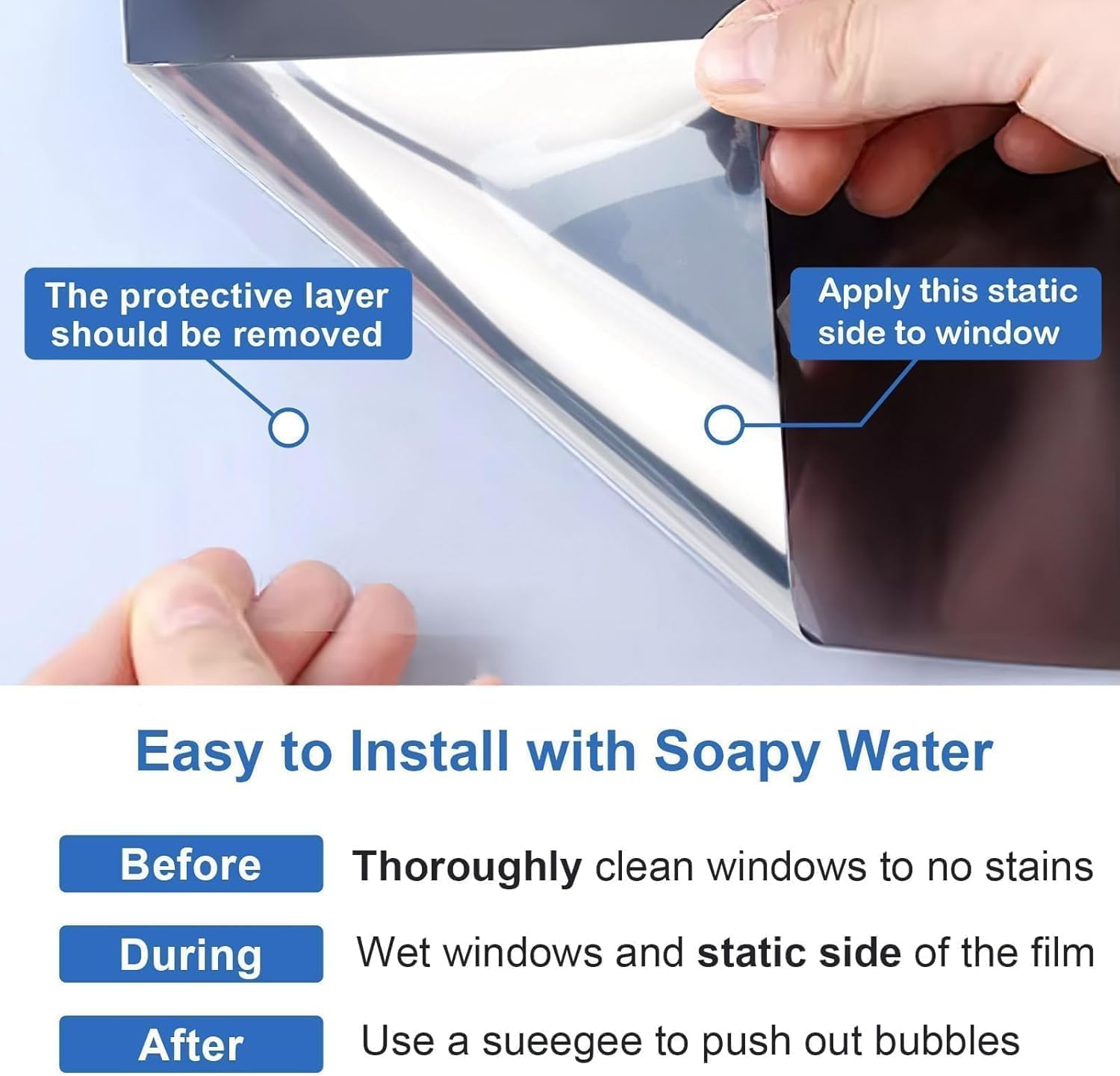 Detalle de Dwersty HYin-44200 One-Way Window Privacy Film, 17.5" x 78.7", Static Cling