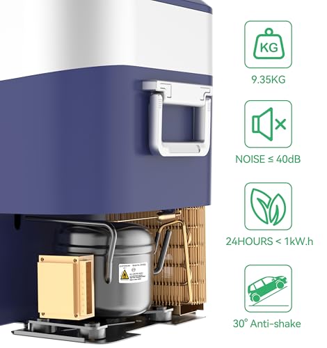 Detalle de BINGI 22 Litre 12V Compressor Fridge – Portable Car Refrigerator Freezer (-18°C to 15°C) Blue