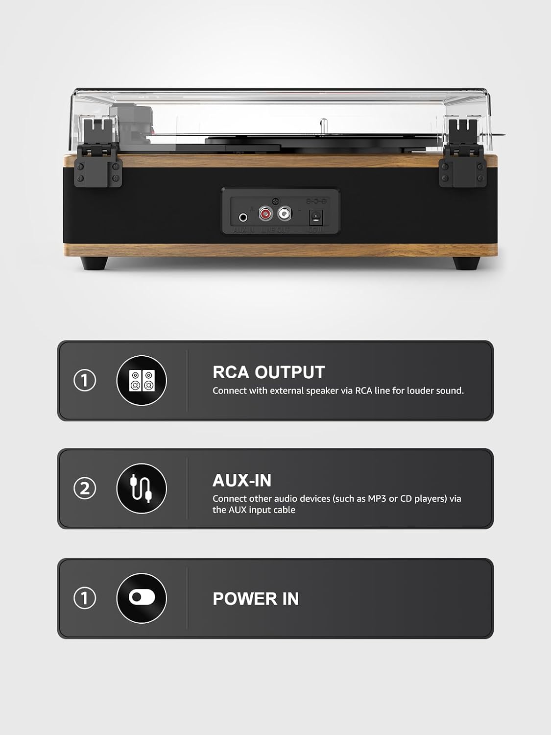 Detalle 2 de RetroAudio UD005 Bluetooth Turntable with Stereo Speakers, 3 Speeds, Light Walnut