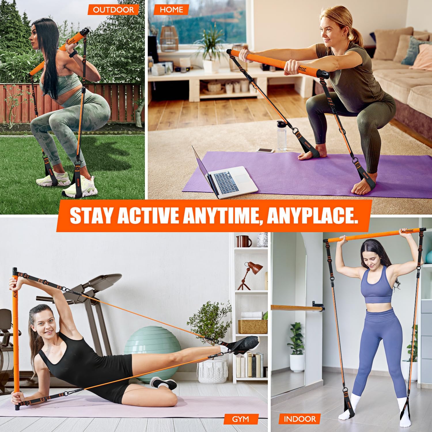 Detalle 1 de KUTIZE at home workout equipment Pilates Bar Kit with Resistance Bands