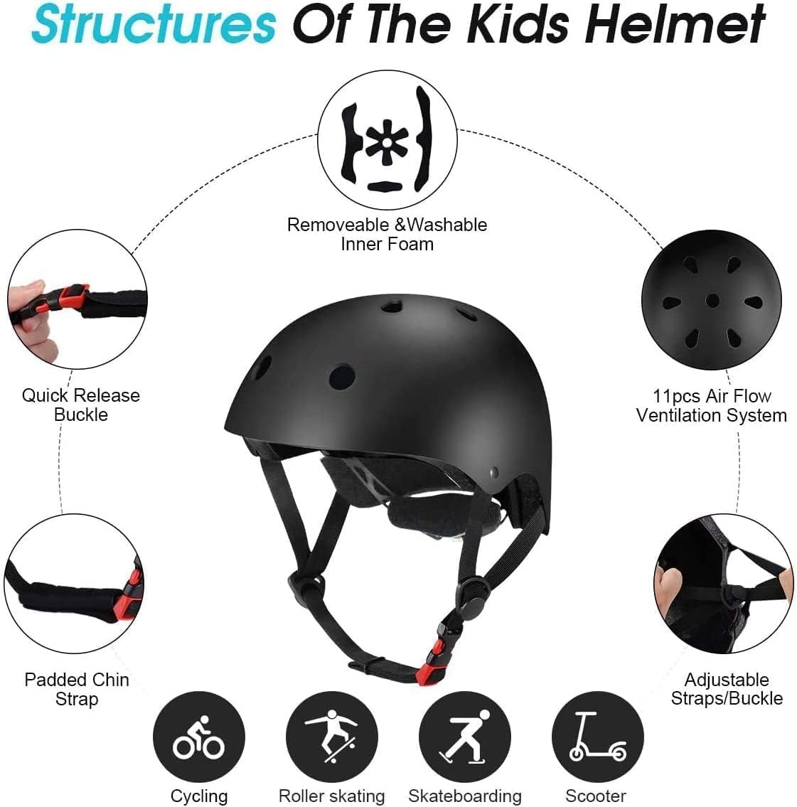 Detalle de Color Gradient Adjustable Kids Bike Helmet & 7-in-1 Protective Gear Set for 3-14 Year-Olds