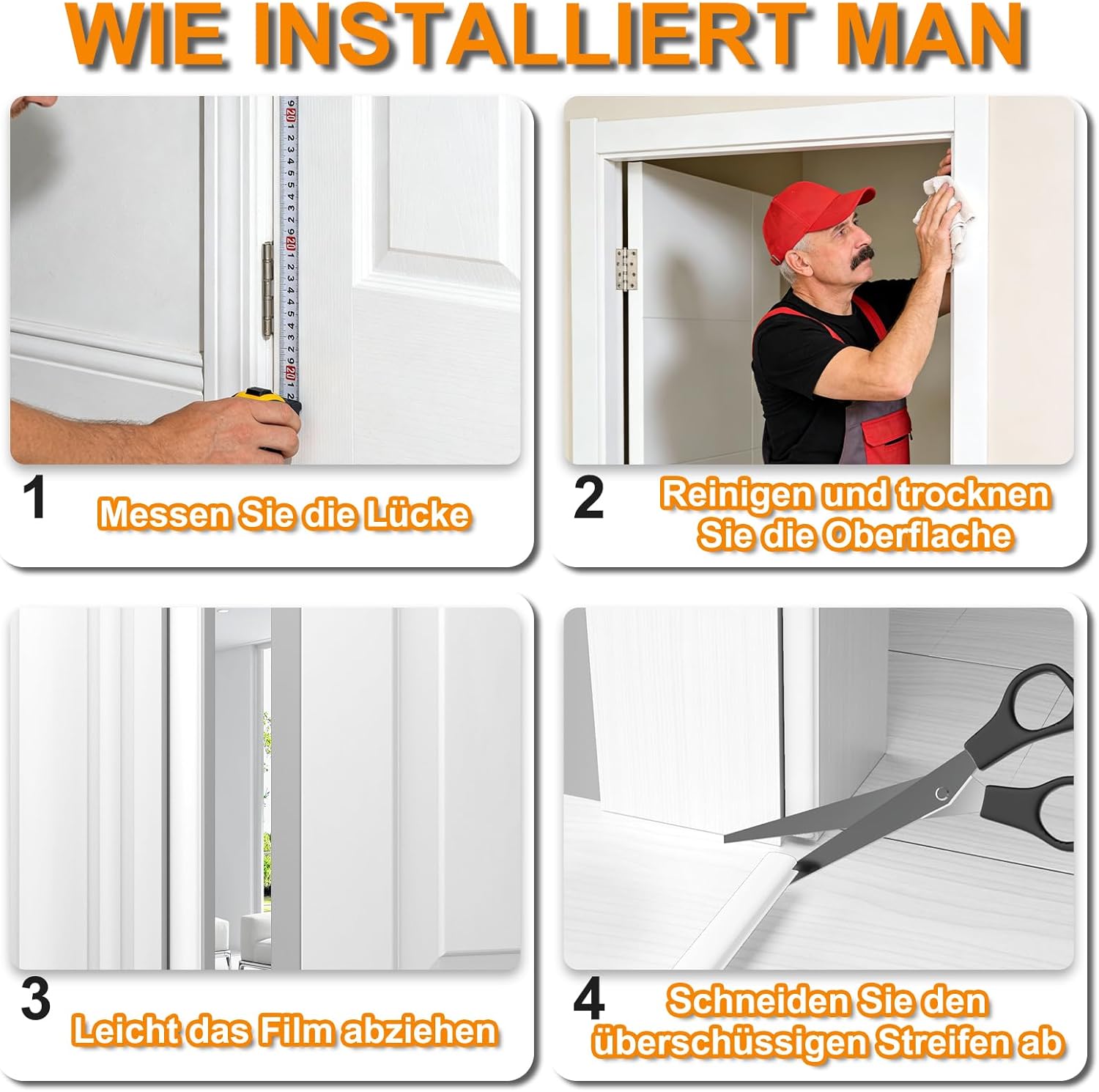 Detalle de Ormein selbstklebendes Türdichtungsband aus Gummi (weiß), für Fenster & Türen – Zugluft-, Lärm- und Wetterabdichtung, 10 m
