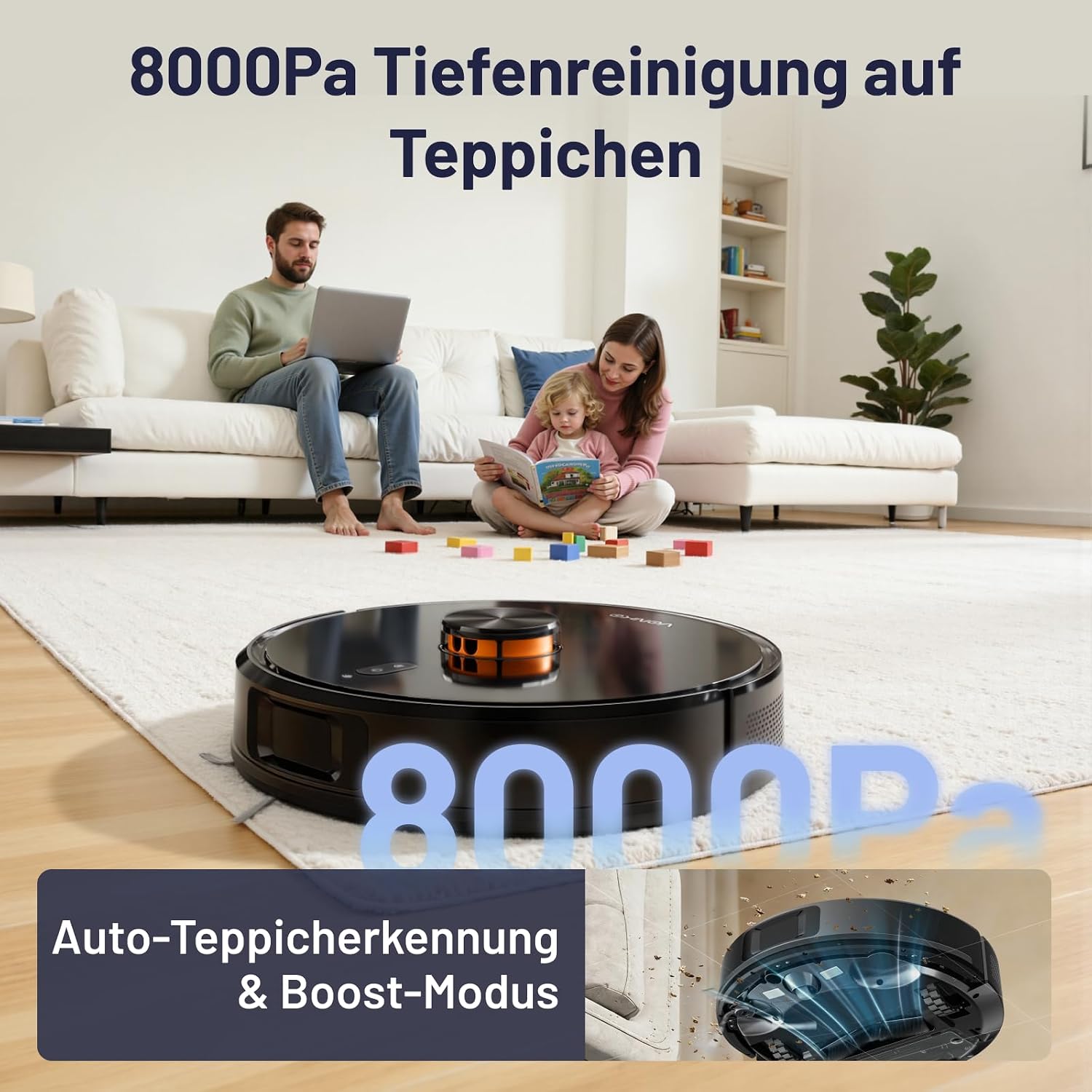 Detalle 2 de VONKO S6 Pro Saugroboter mit Wischfunktion und Absaugstation – 8000Pa, LiDAR 2.0, 180 Min., Ideal für Tierhaare
