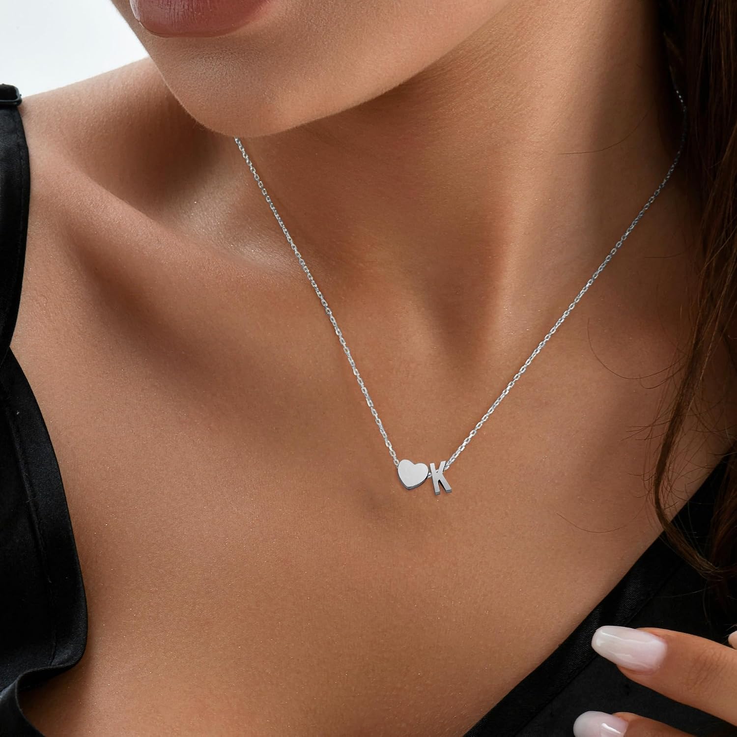 Detalle de RMMD Herz Goldkette mit Buchstaben – 18K Gold/Weißgold vergoldet, Damen Halskette personalisierbar