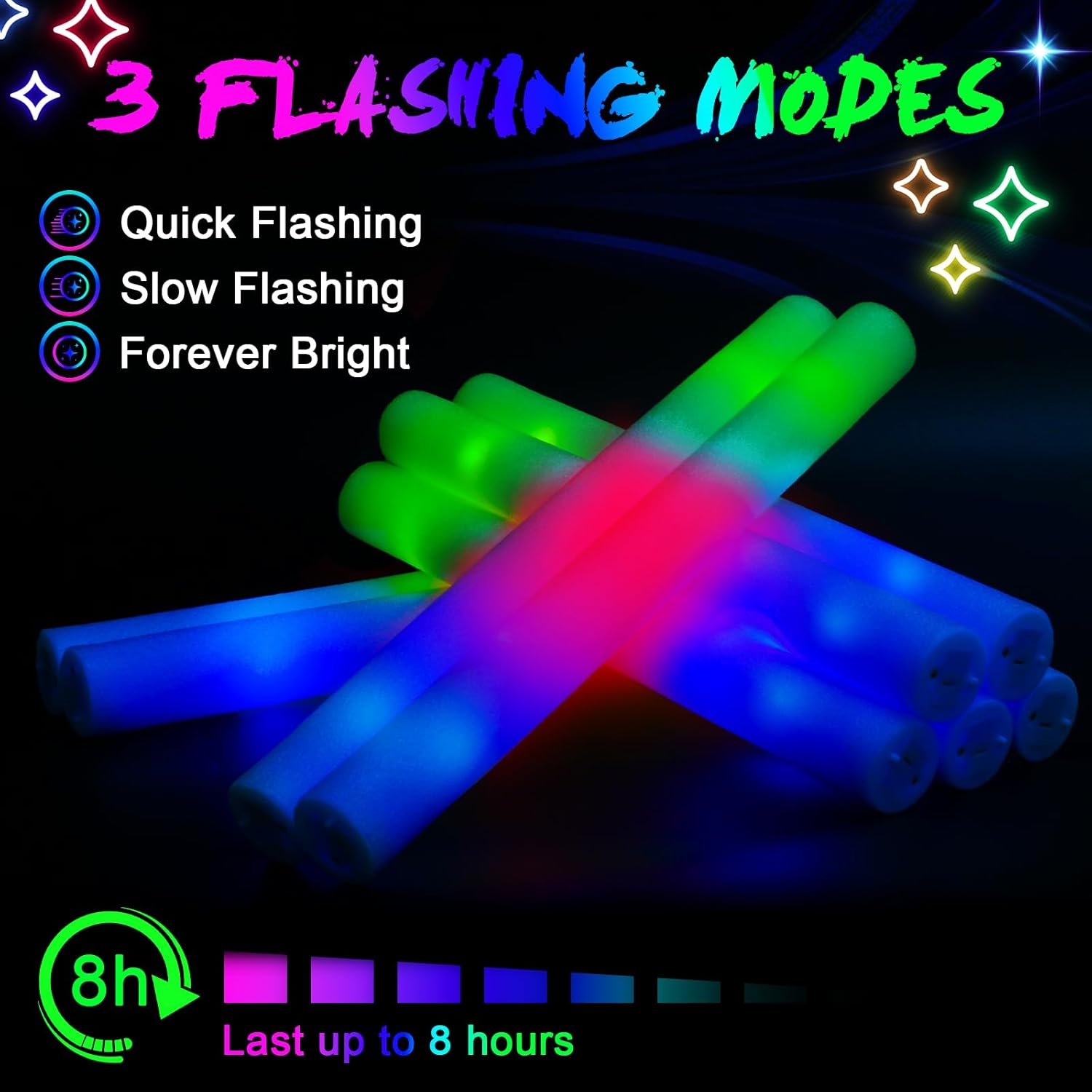 Thumbnail 4 de wellent 230 LED Foam Glow Sticks (Bulk Glow Sticks) with 3 Flash Modes