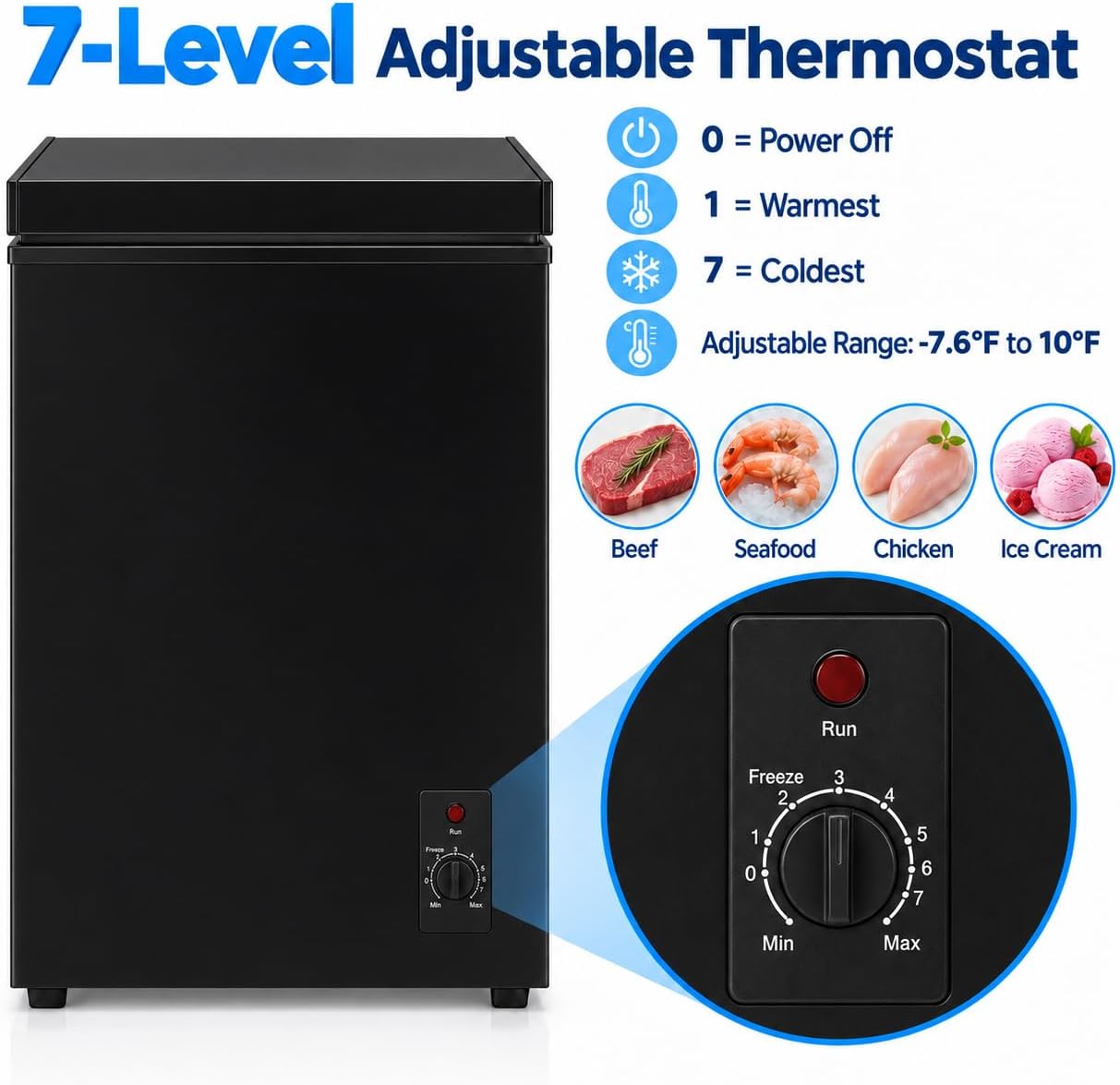 Detalle 1 de LOUDKIT FLG-7.0-BLACK Chest Freezer, 7.0 cu.ft., 7-Level Thermostat