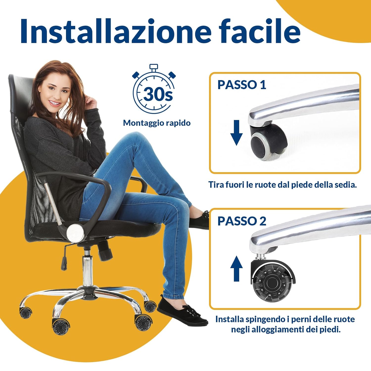 Detalle de COSYLAND Set 5 Rotelle Doppie Nero Trasparente 10x22 mm per Sedie da Ufficio – Parquet e pavimenti delicati