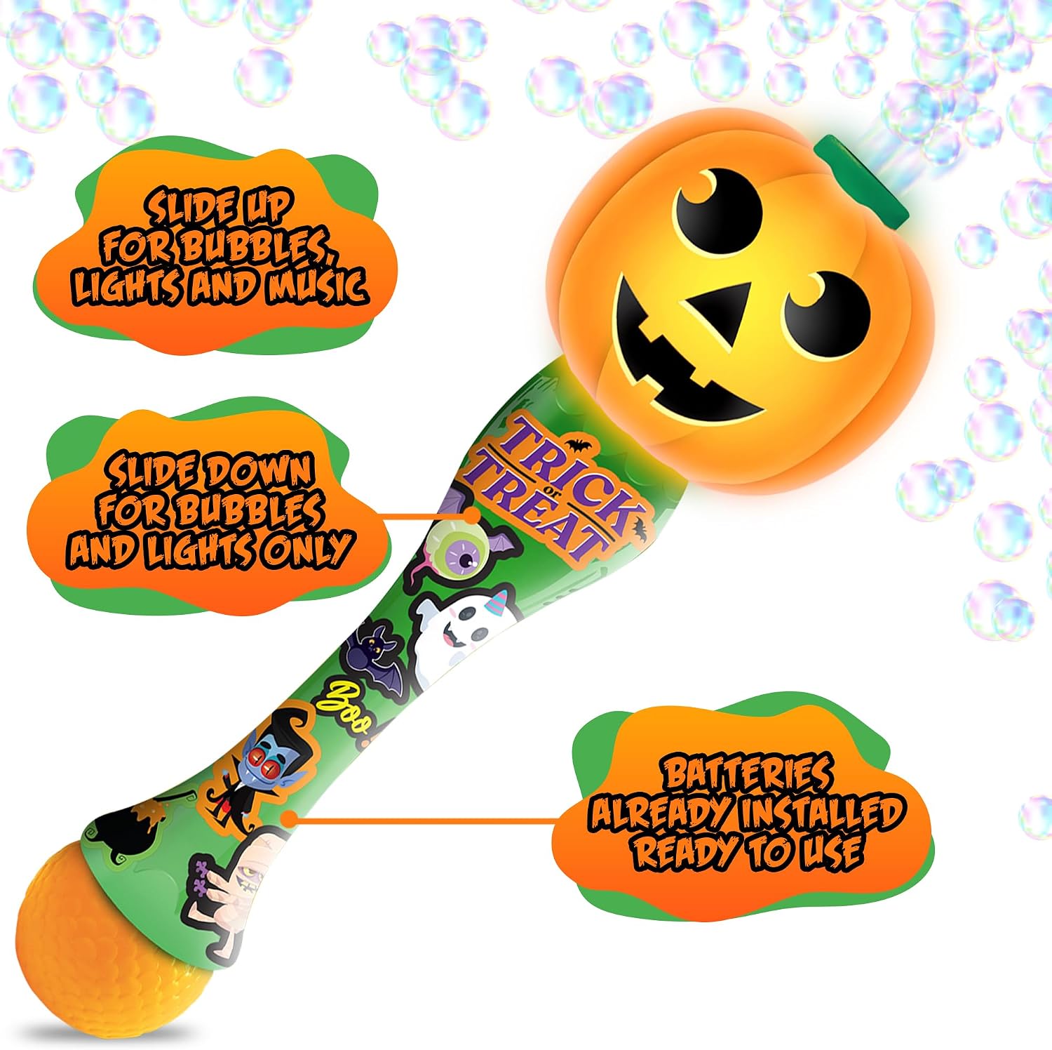 Detalle de ArtCreativity Halloween Bubble Wand 2-Pack, 14-Inch Ghost and Pumpkin Wands