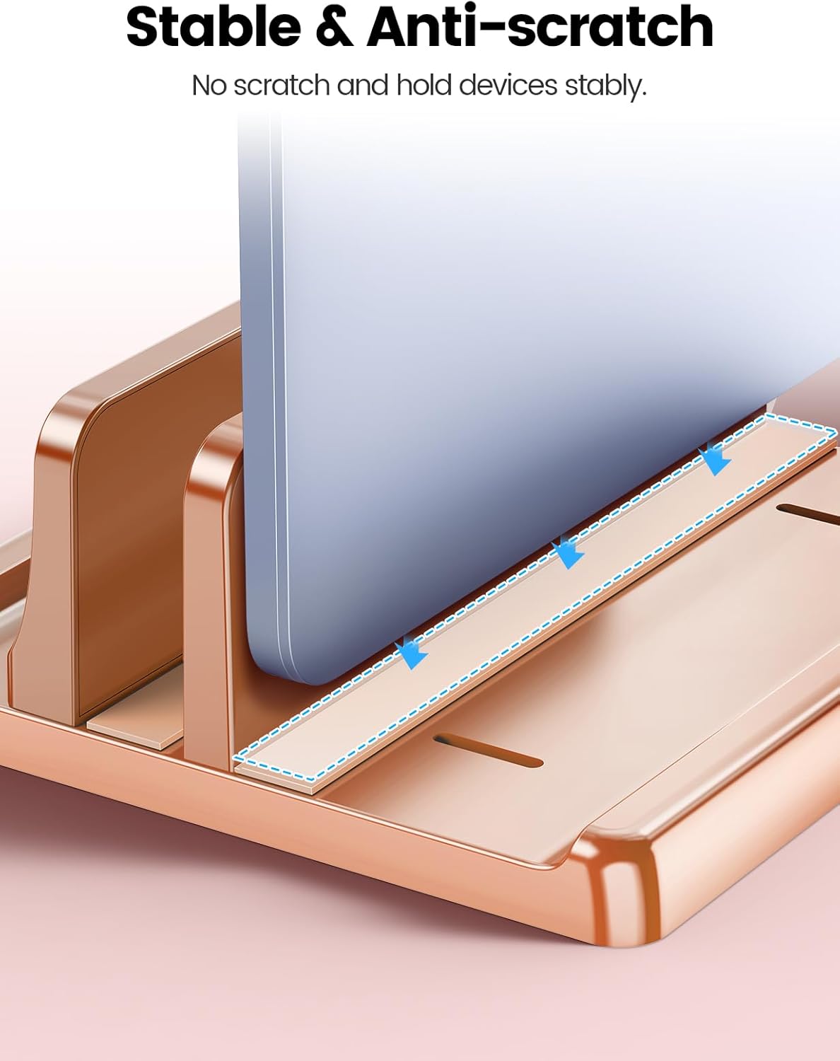 Detalle de VAYDEER Vertikaler Laptop Ständer 4in1 – Roségold, platzsparend, flexibel