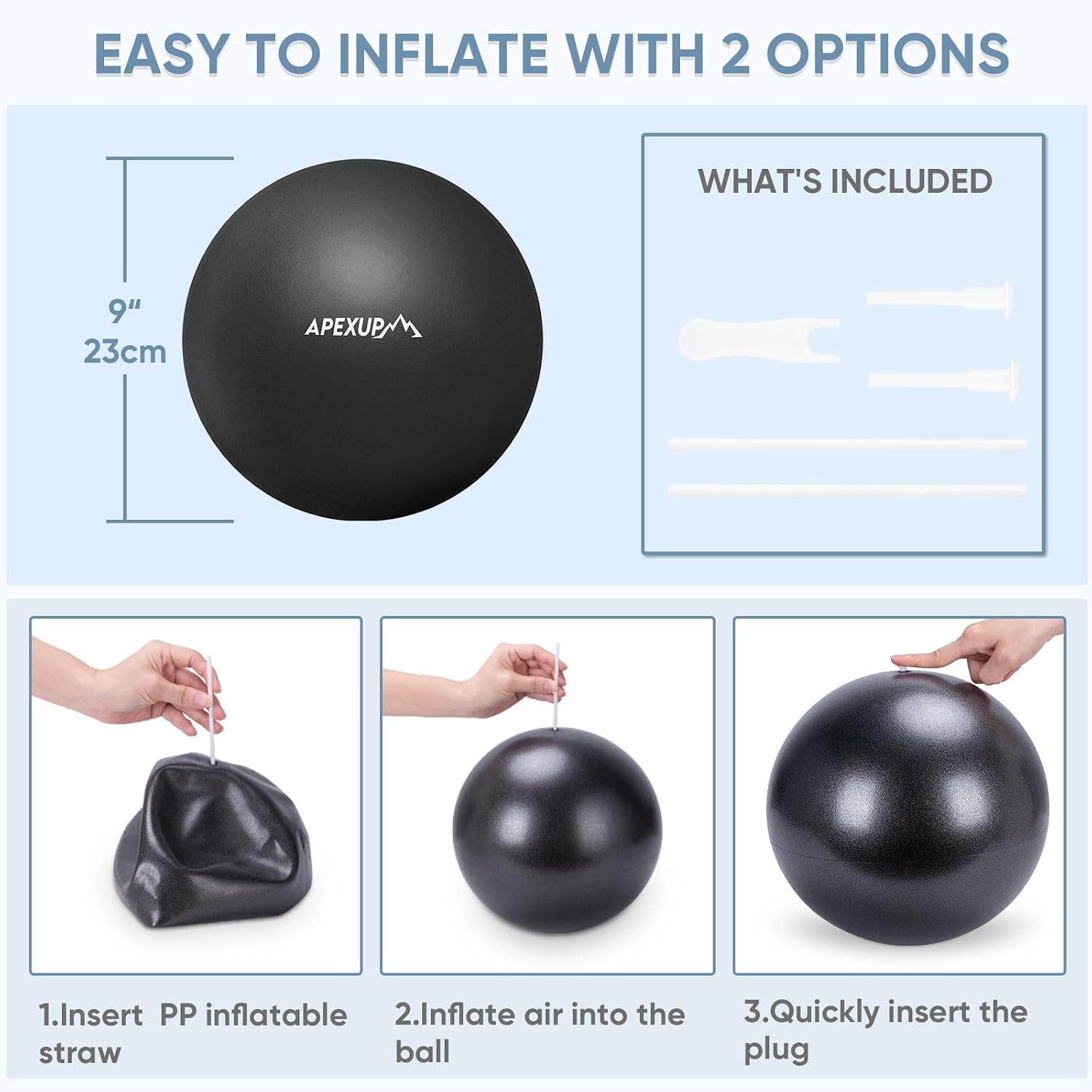Detalle de APEXUP APEXUP-885 9-Inch Pilates Ball, Textured PVC for Yoga and Core Work