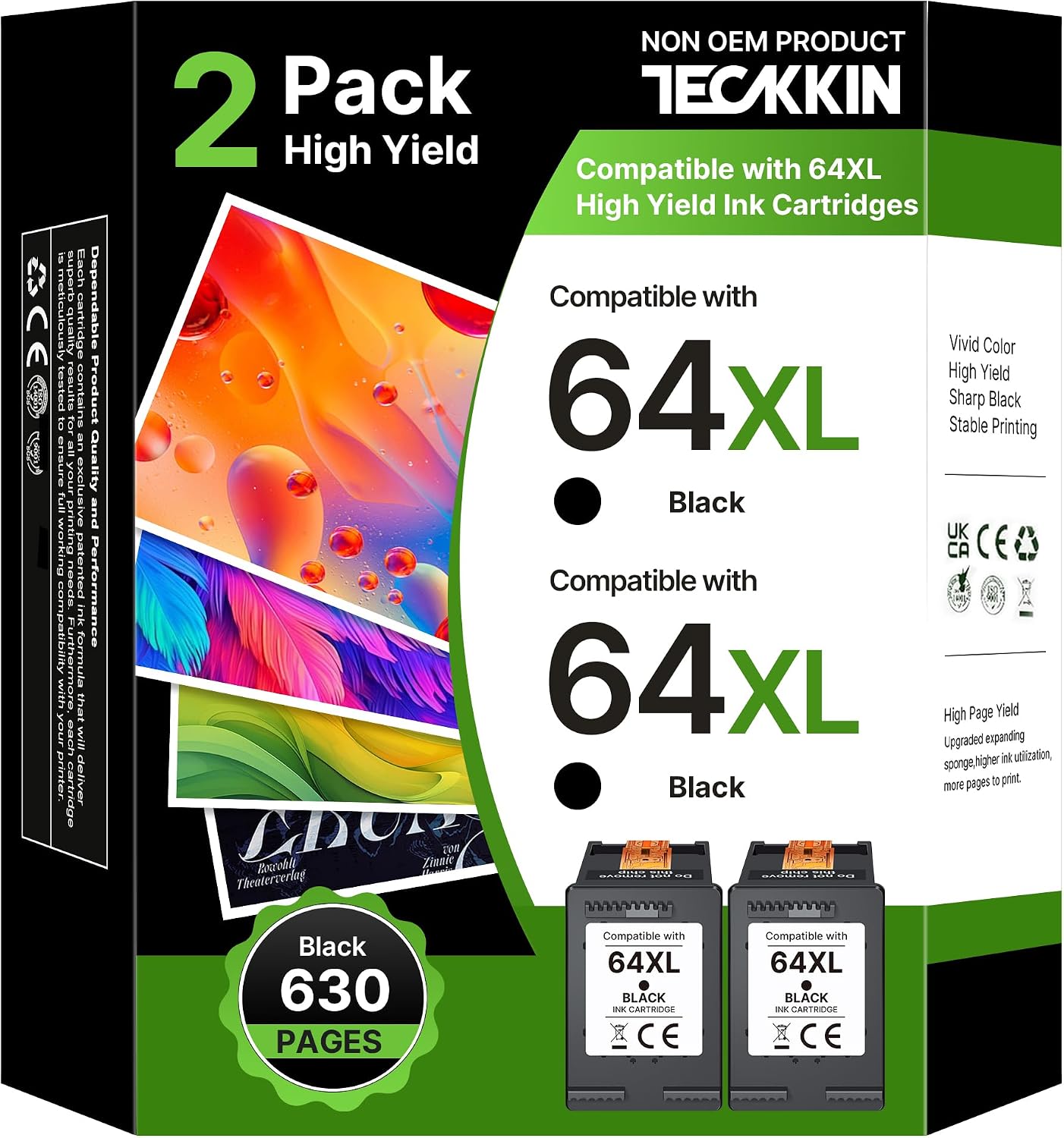Detalle de TECKKIN 64XL Remanufactured Black Ink Cartridges, 2-Pack for HP ENVY Photo