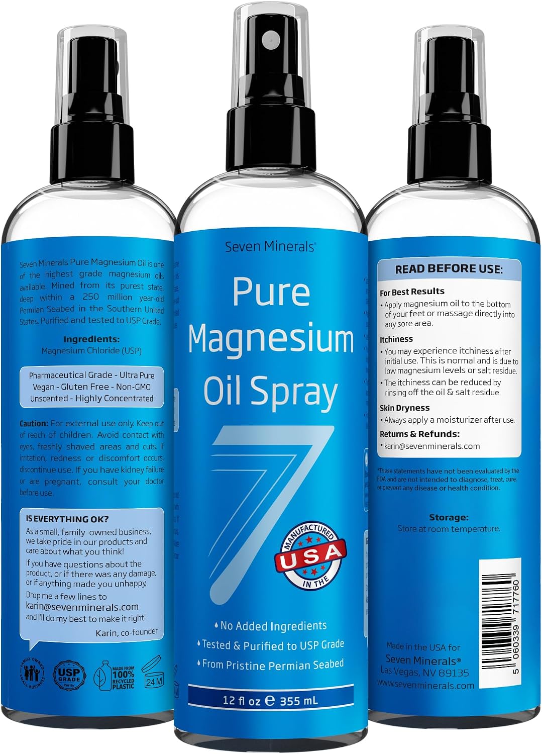 Thumbnail 6 de Seven Minerals Pure Magnesium Oil Spray (12oz) — USP Grade Extra Strength