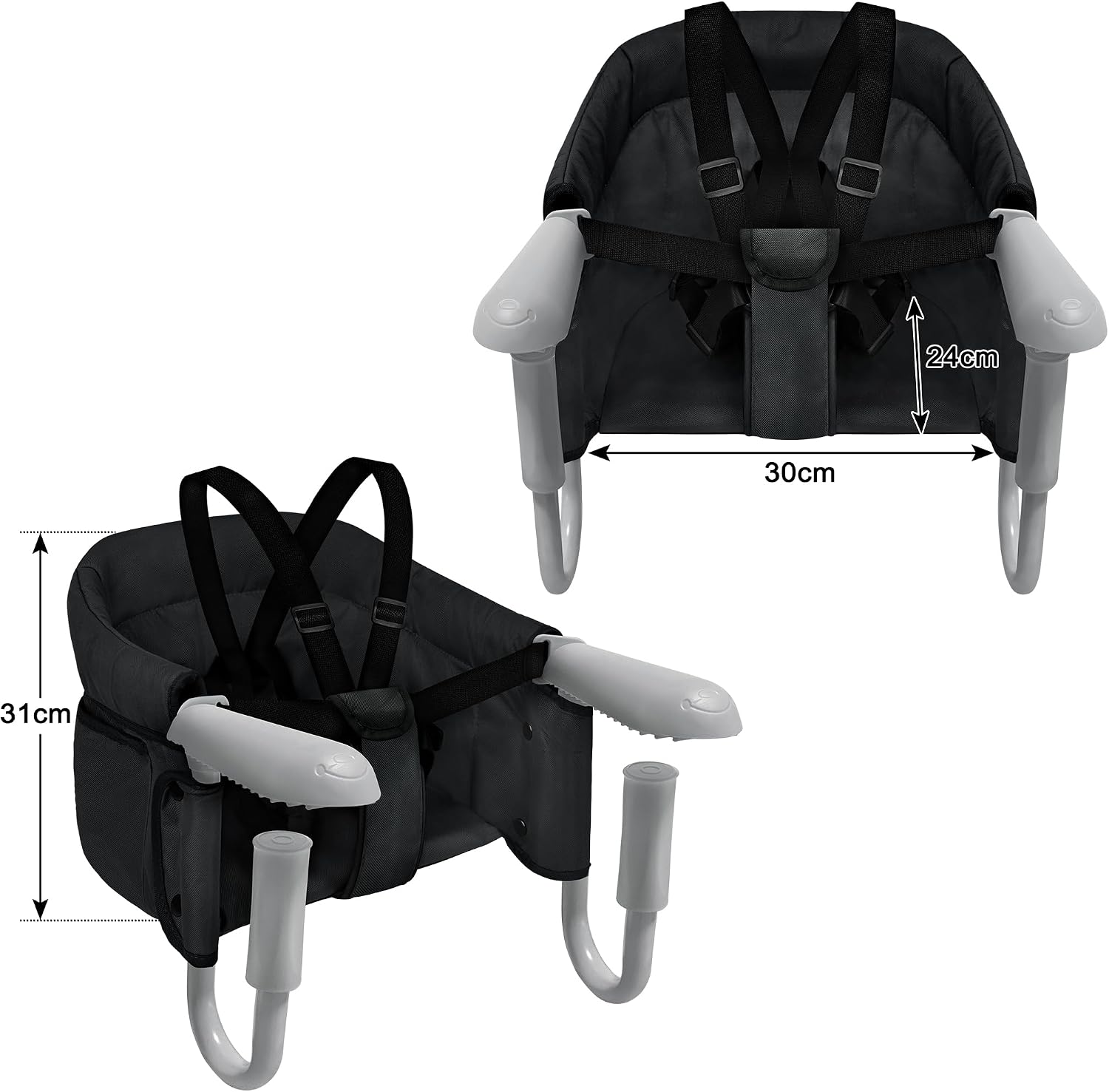 Detalle de LZQ opvouwbaar babytafelzitje, zwart, voor tafels van 2 tot 8 cm
