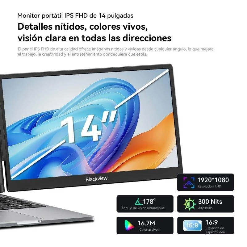 Detalle de Monitor Blackview 14" FullHD con doble pantalla portátil