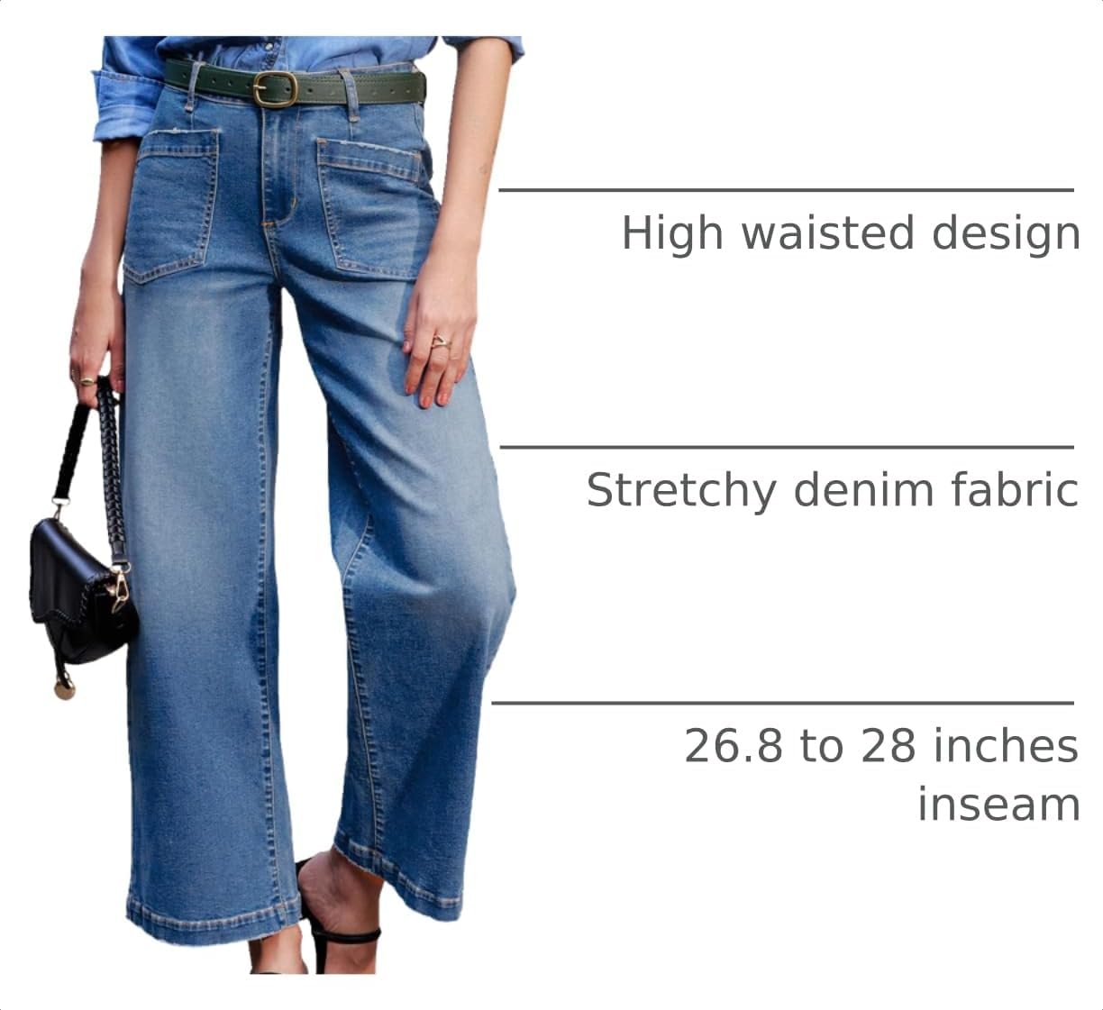 Detalle 2 de Sidefeel Women's Wide-Leg Jeans, Stretch Denim