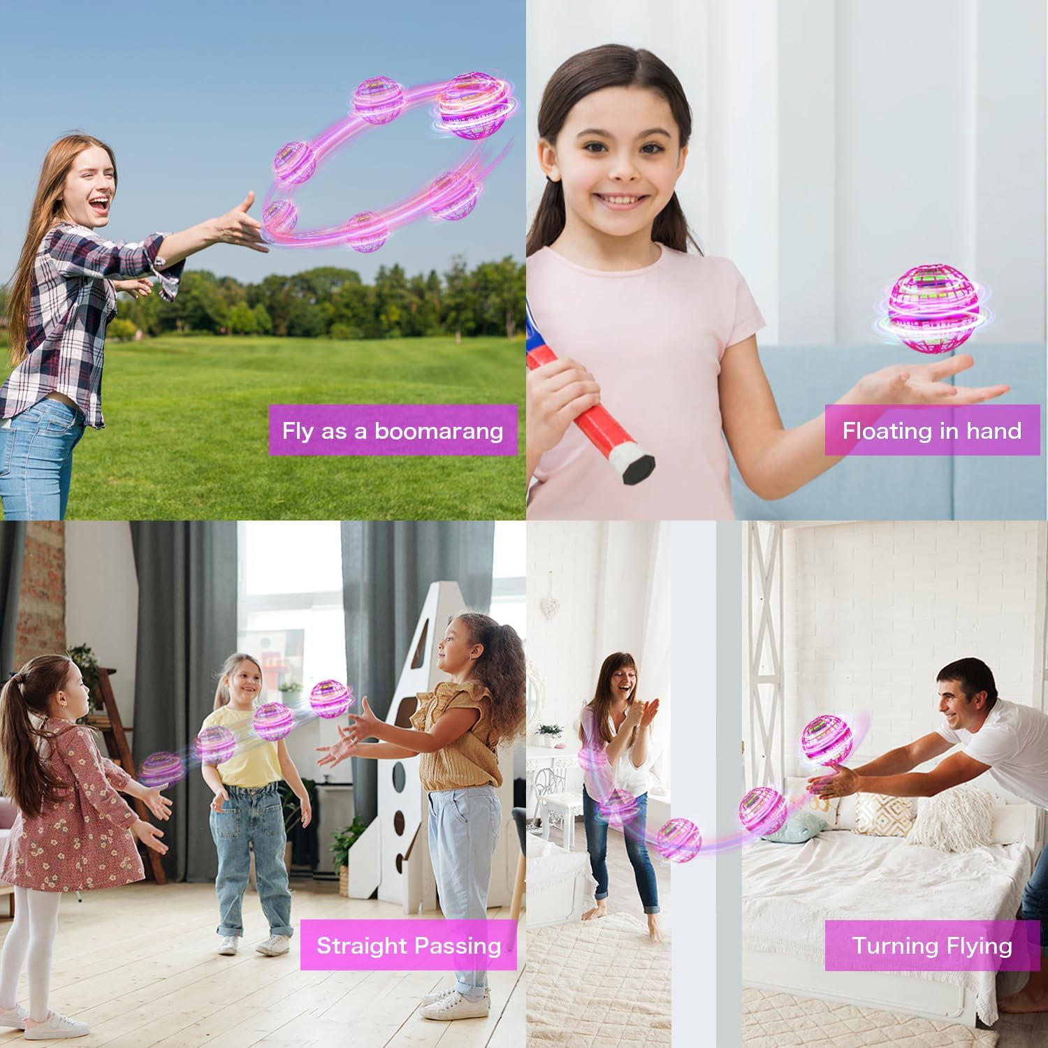 Detalle de PEKOIU Fliegender Ball: Hover Flying Ball mit AI-Giromotor – Spielspaß für drinnen und draußen