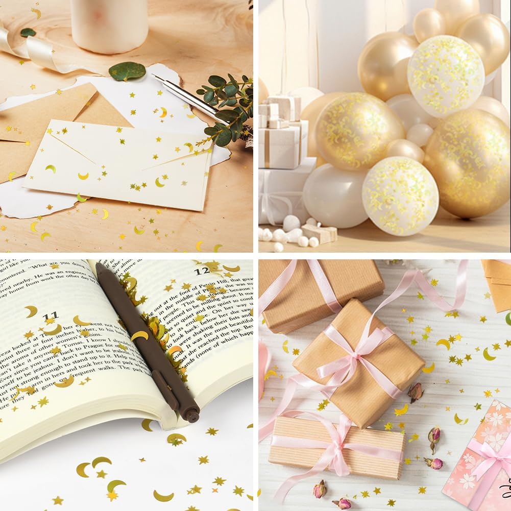 Thumbnail 6 de HOTUT Confettis Étoilé Lune, 45 g – Or, Confettis étoiles et lunes pour décorations festives